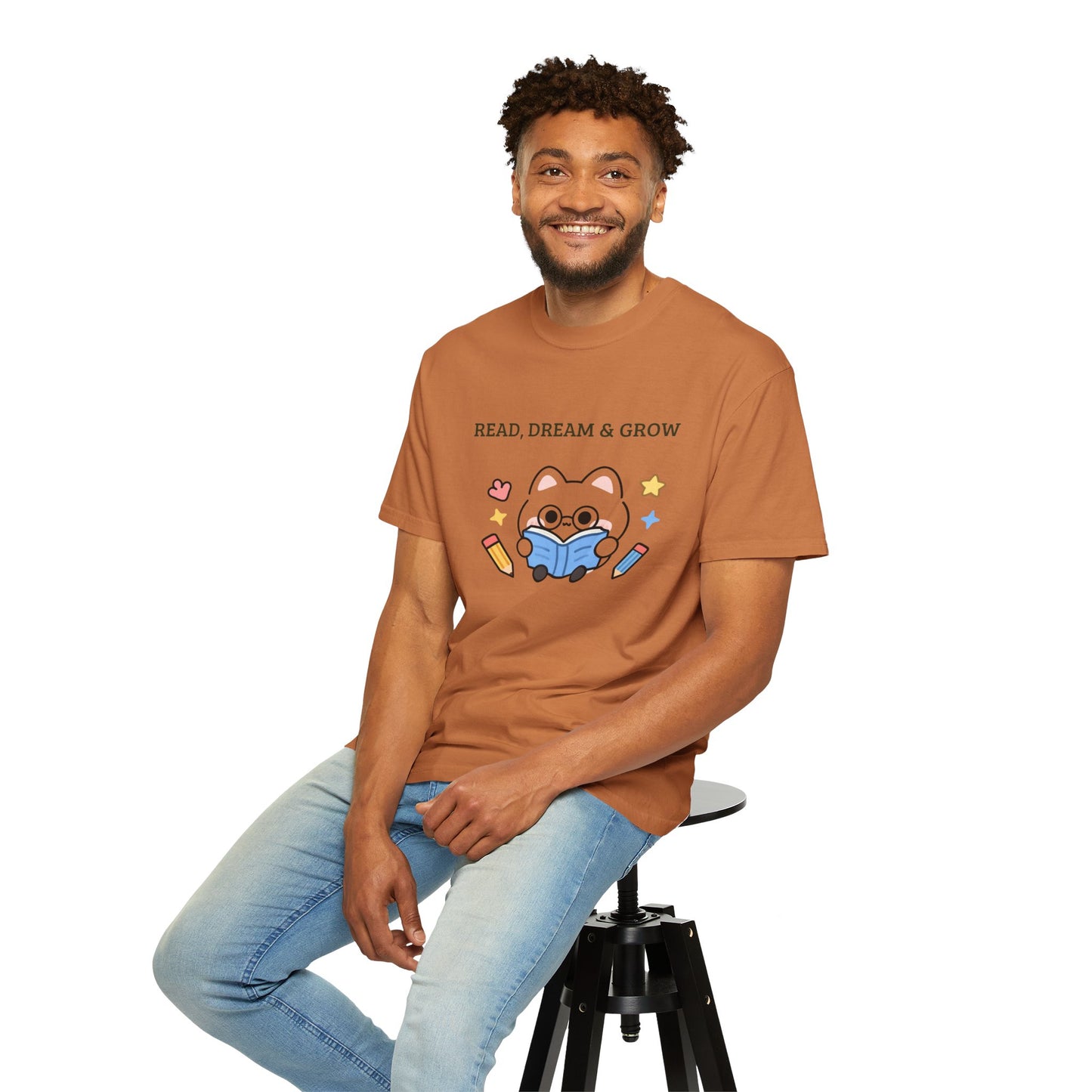 Read, Dream & Grow Tee | Cute Cat Book Lover Shirt