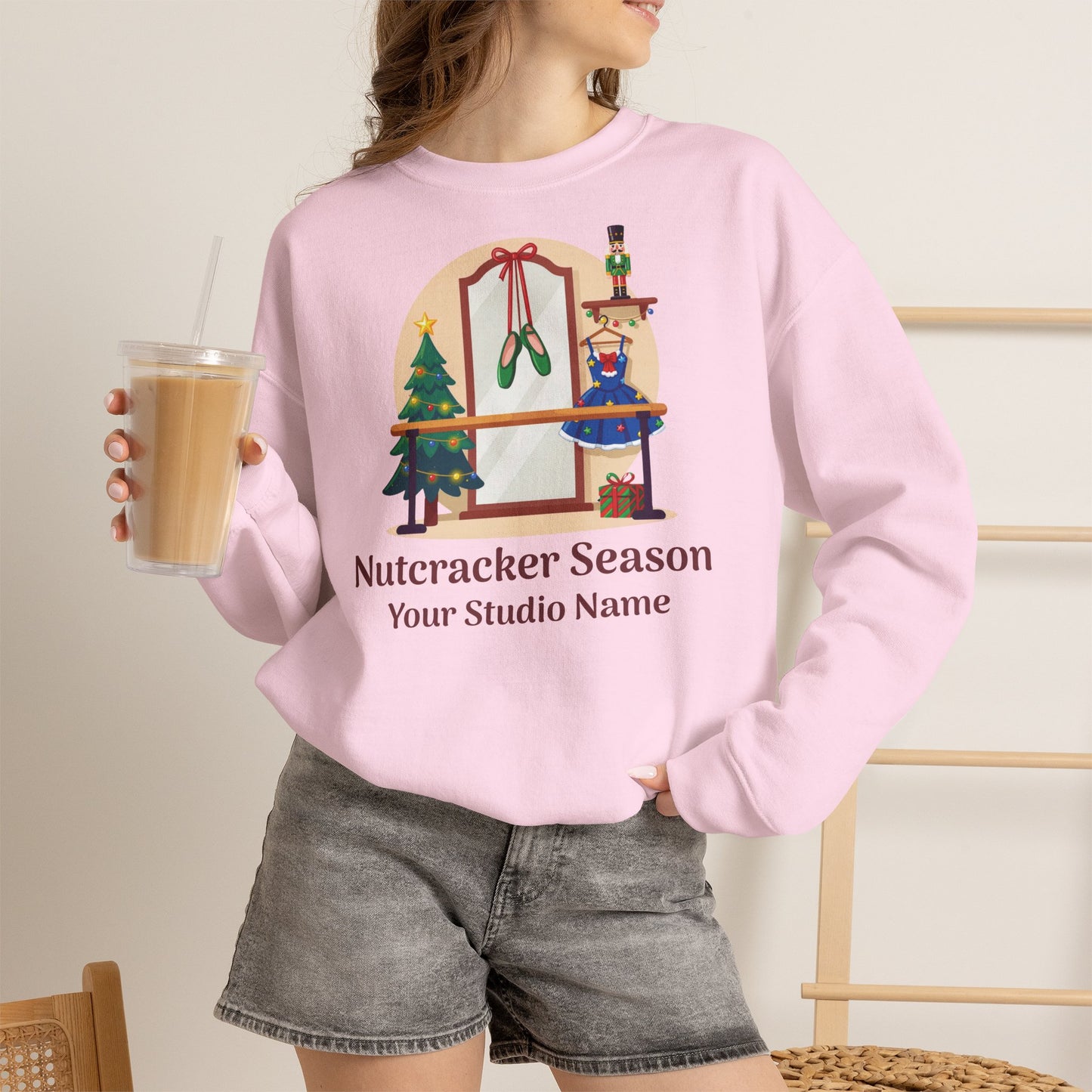 Personalized Nutcracker Season Sweatshirt — Ballet Barre & Pointe Shoes Studio Crewneck (Add Studio Name)