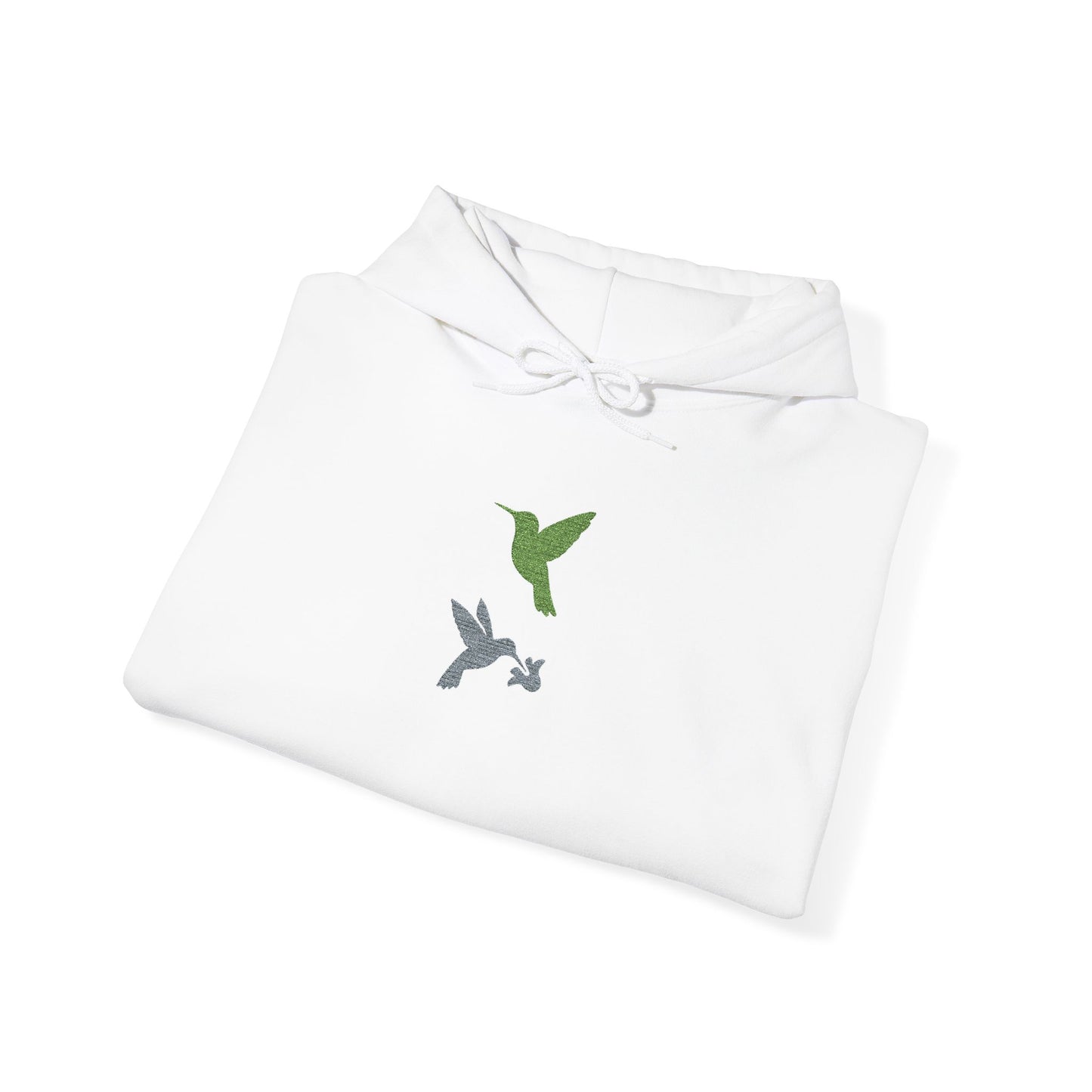 Hummingbird Floral Hoodie — Embroidered Birds & Sleeve Blooms