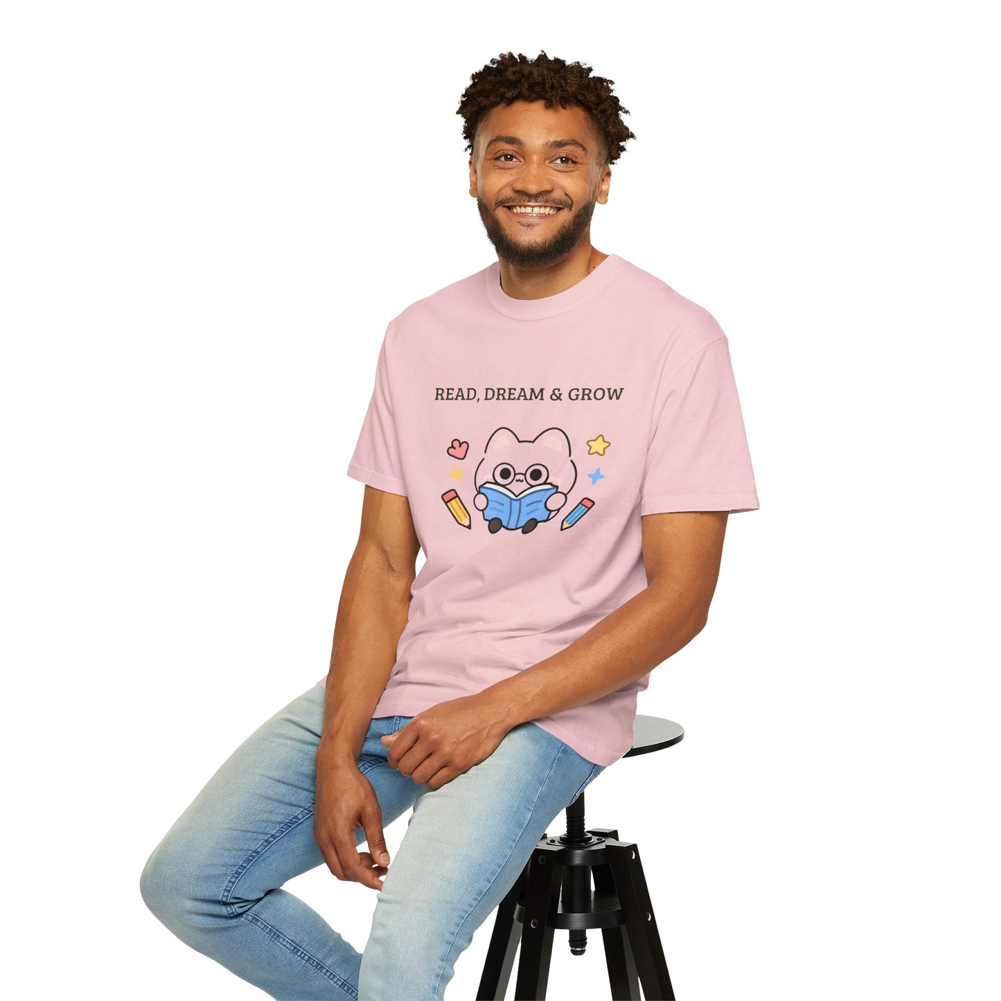 Read, Dream & Grow Tee | Cute Cat Book Lover Shirt