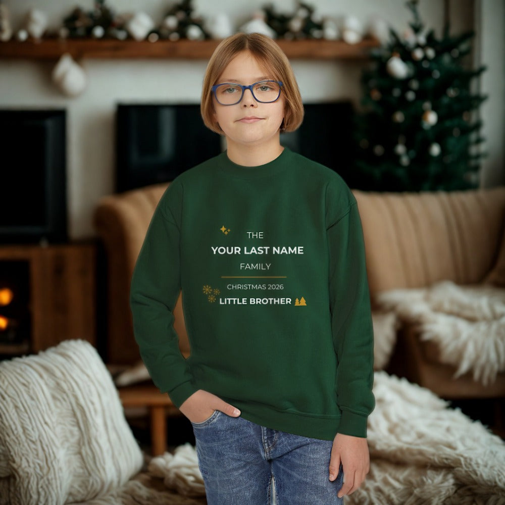 Personalized Family Christmas Sweatshirt — Little Brother Matching Crewneck (Add Last Name)
