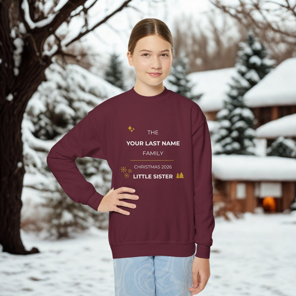 Personalized Family Christmas Sweatshirt — Little Sister Matching Crewneck (Add Last Name)