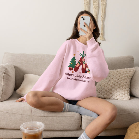 Personalized Nutcracker Season Sweatshirt — Red Pointe Shoes Dance Studio Crewneck (Add Studio Name)