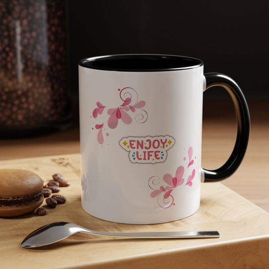 Enjoy Life Accent Ceramic Mug — Pink Floral