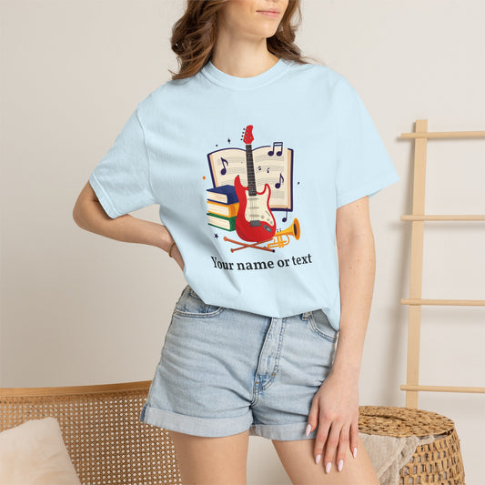 Personalized Music Tee — Guitar & Sheet Music Gift for Musicians & Music Teachers (Add Your Name)