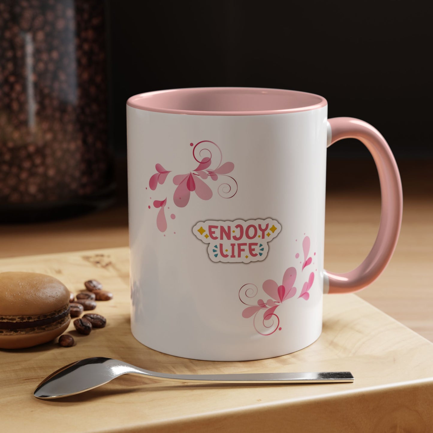 Enjoy Life Accent Ceramic Mug — Pink Floral