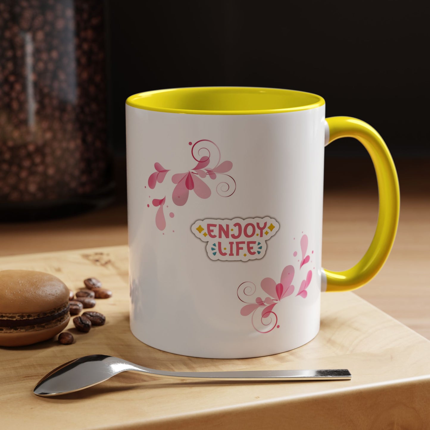 Enjoy Life Accent Ceramic Mug — Pink Floral