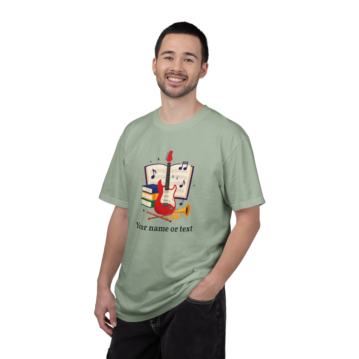 Personalized Music Tee — Guitar & Sheet Music Gift for Musicians & Music Teachers (Add Your Name)