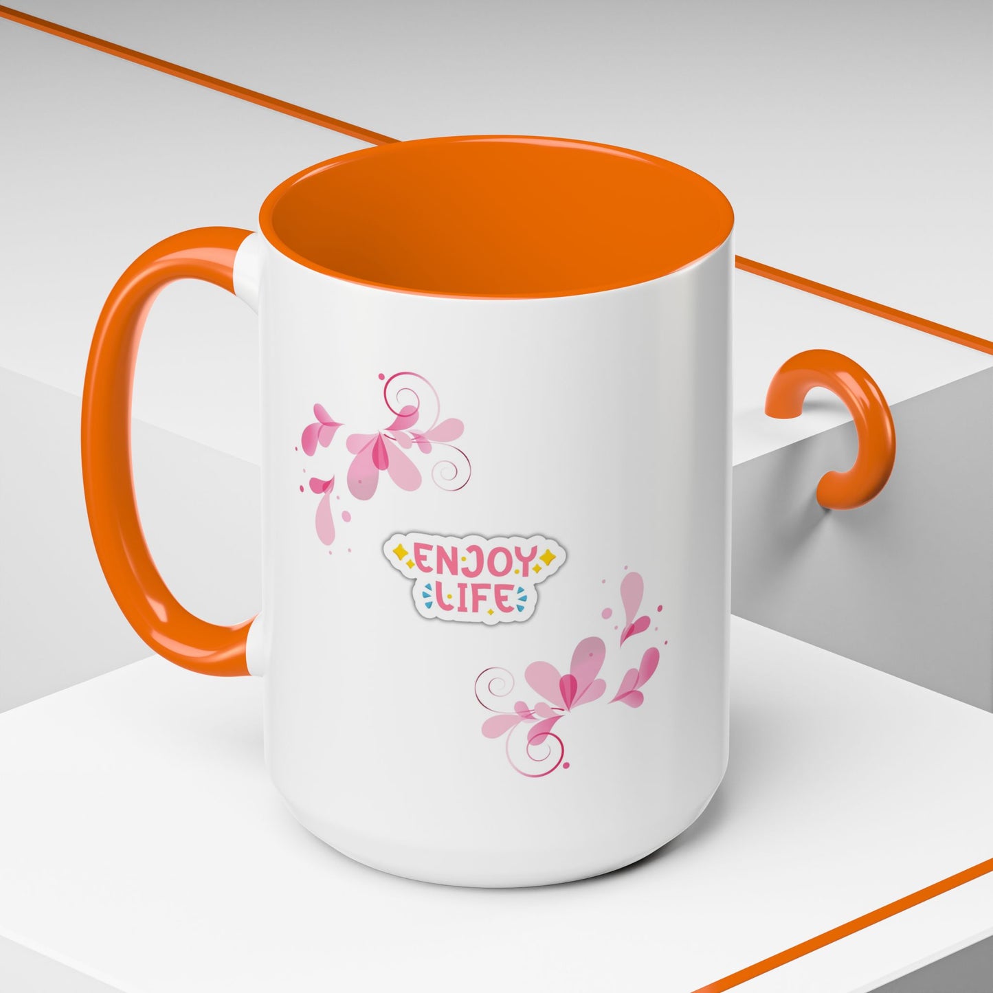 Enjoy Life Accent Ceramic Mug — Pink Floral