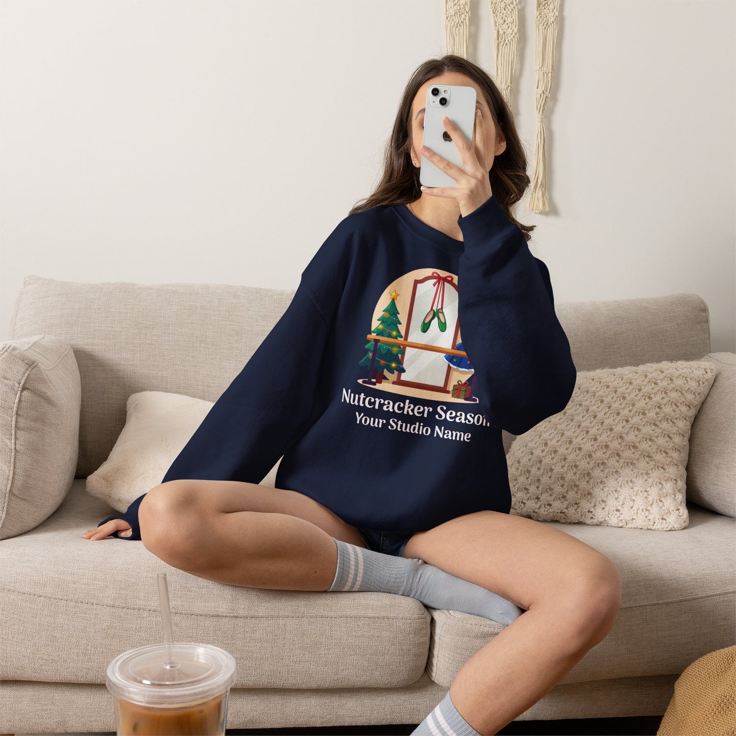Personalized Nutcracker Season Sweatshirt — Ballet Barre & Pointe Shoes Studio Crewneck (Add Studio Name)