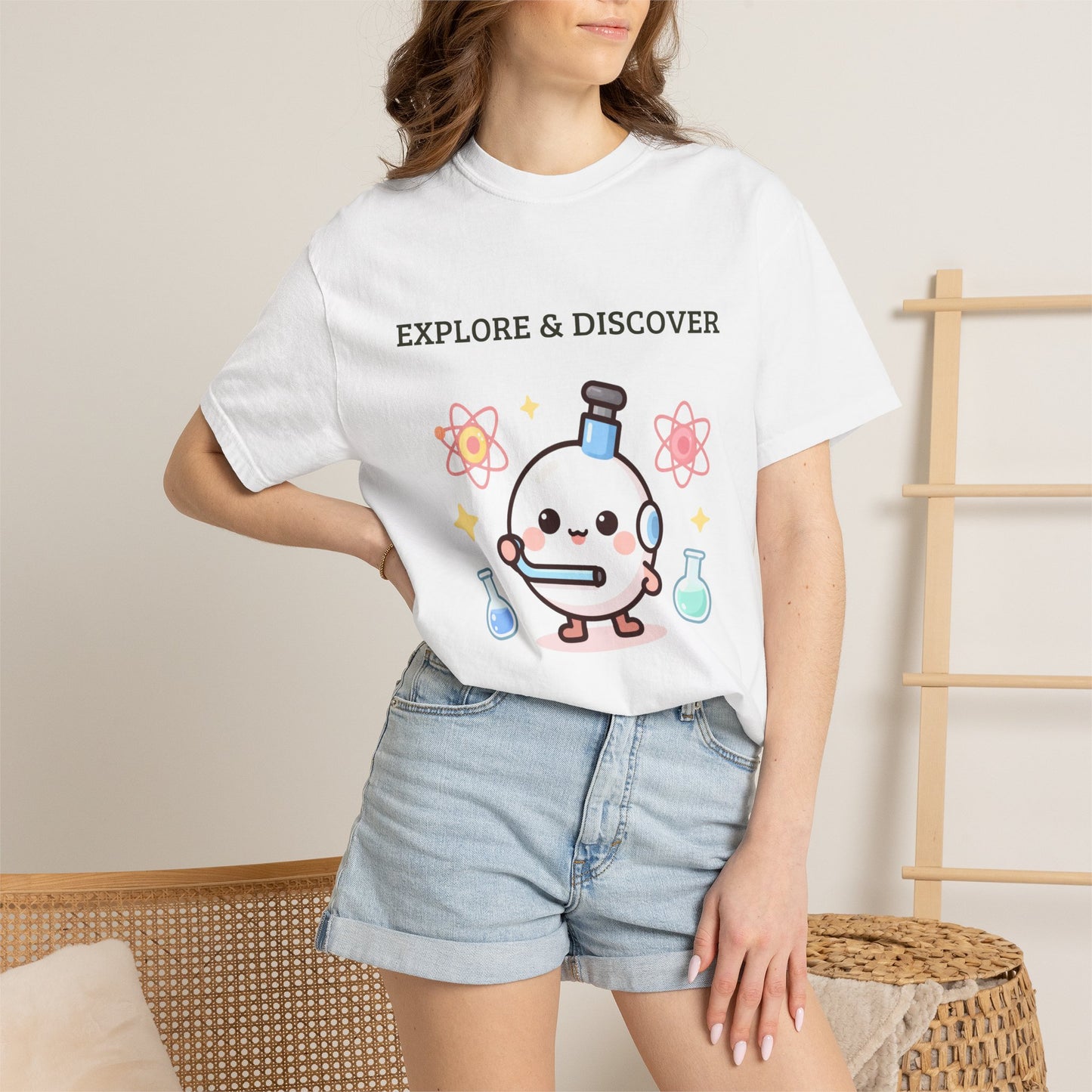 Explore & Discover Science T-Shirt — Cute Kawaii Lab Robot Tee