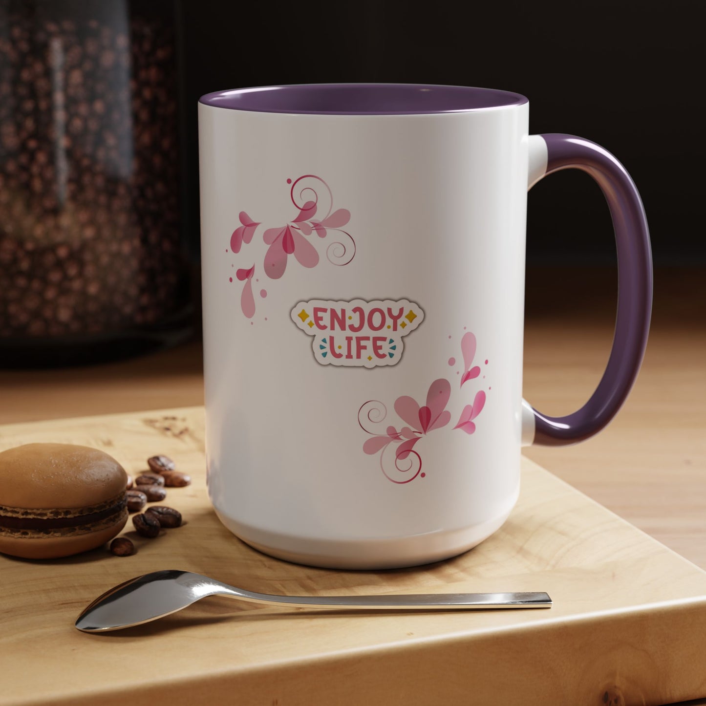 Enjoy Life Accent Ceramic Mug — Pink Floral