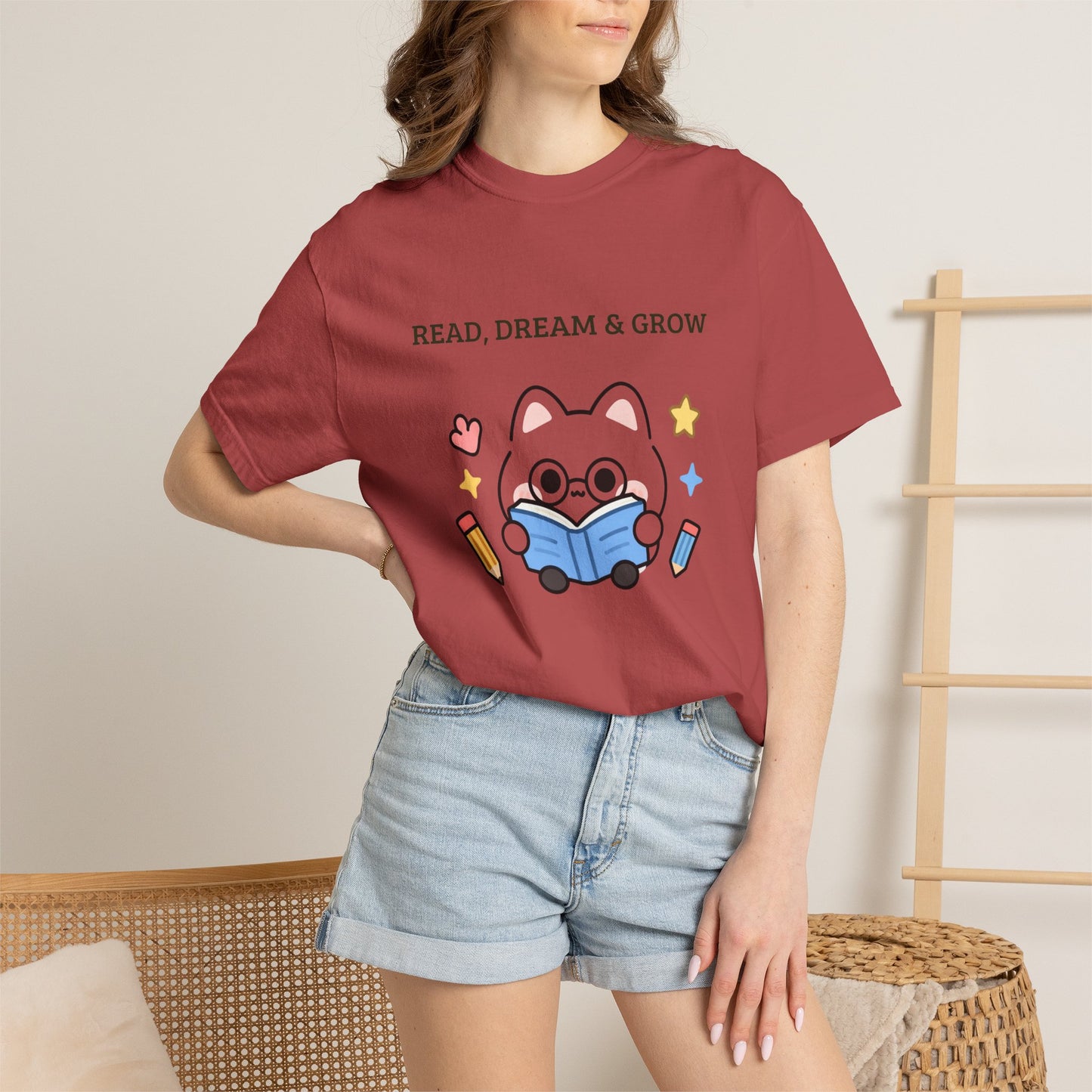 Read, Dream & Grow Tee | Cute Cat Book Lover Shirt