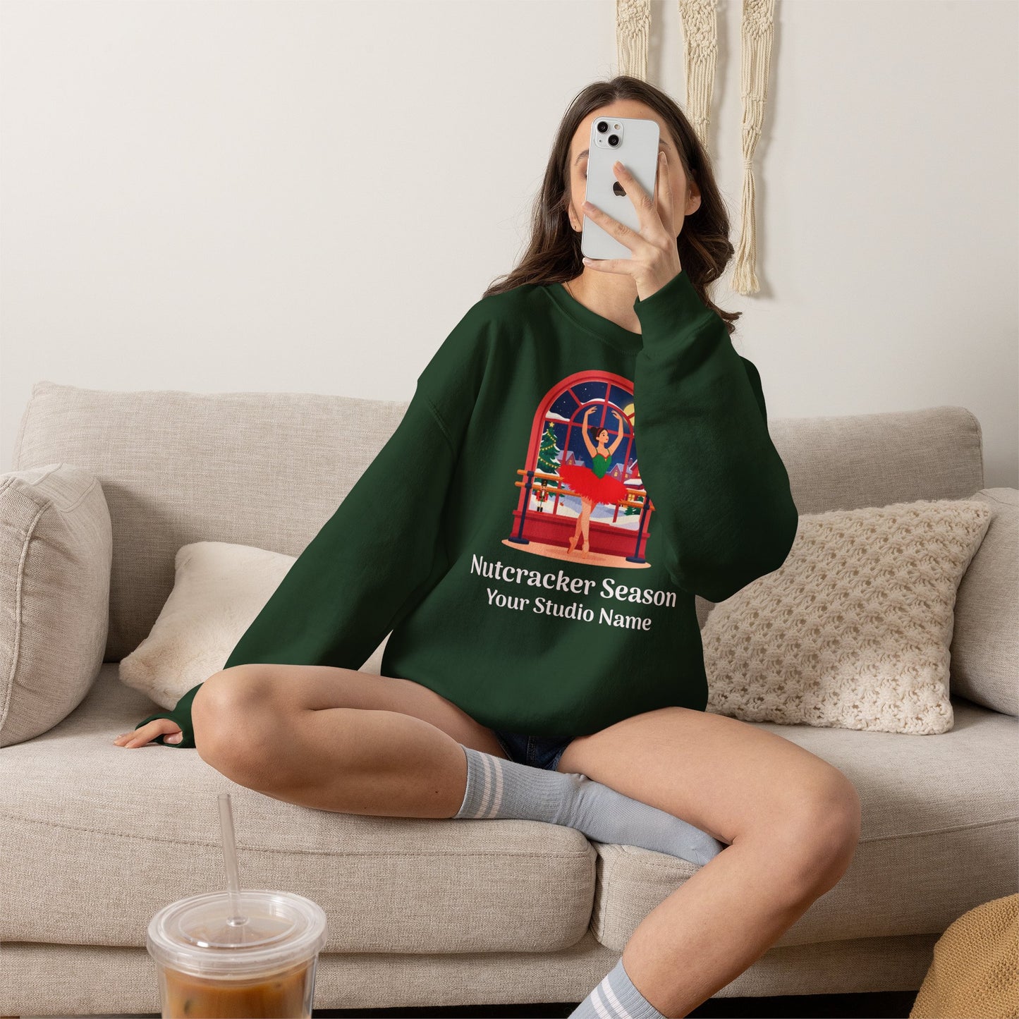 Personalized Nutcracker Season Sweatshirt — Ballerina at the Window Studio Crewneck (Add Studio Name)
