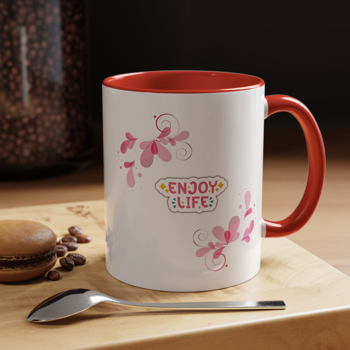 Enjoy Life Accent Ceramic Mug — Pink Floral