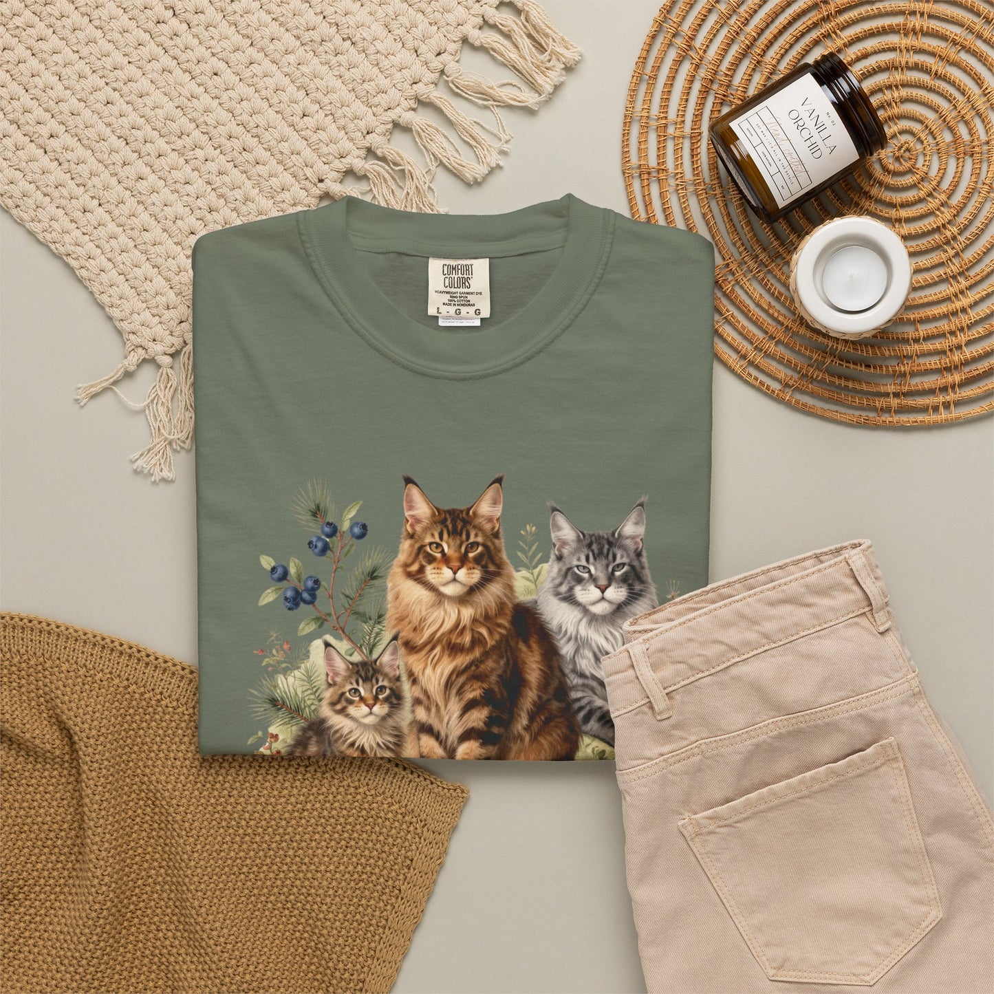 Personalized Maine Coon Cat Shirt — Custom Text Trio Tee
