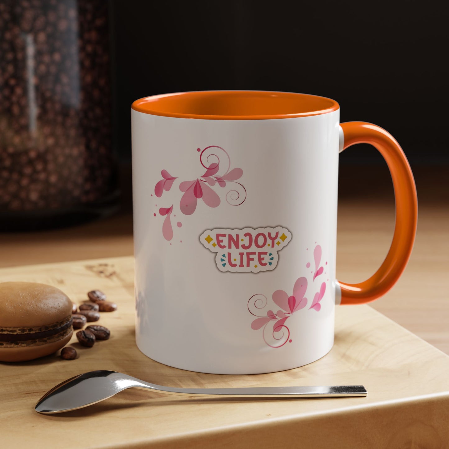 Enjoy Life Accent Ceramic Mug — Pink Floral