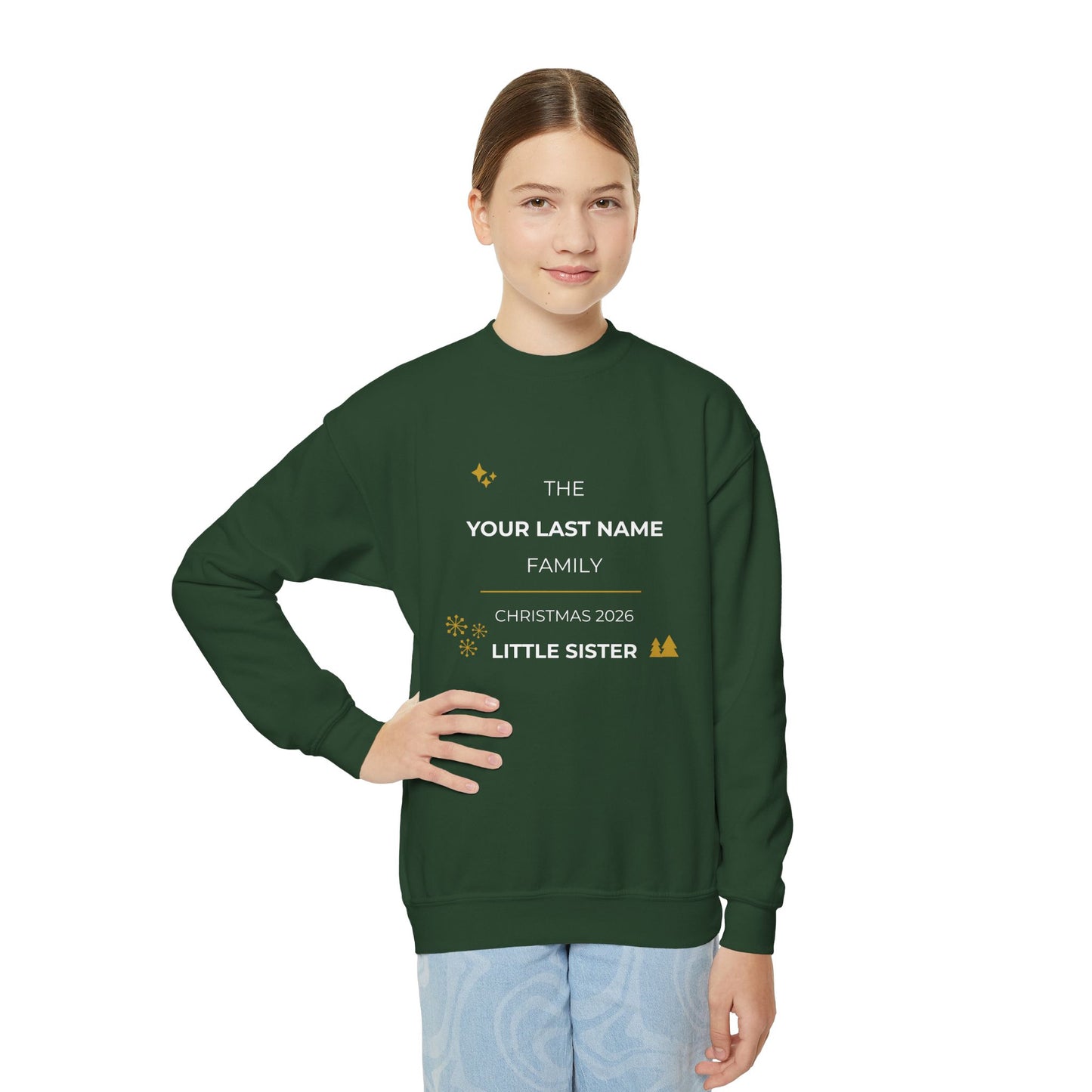 Personalized Family Christmas Sweatshirt — Little Sister Matching Crewneck (Add Last Name)