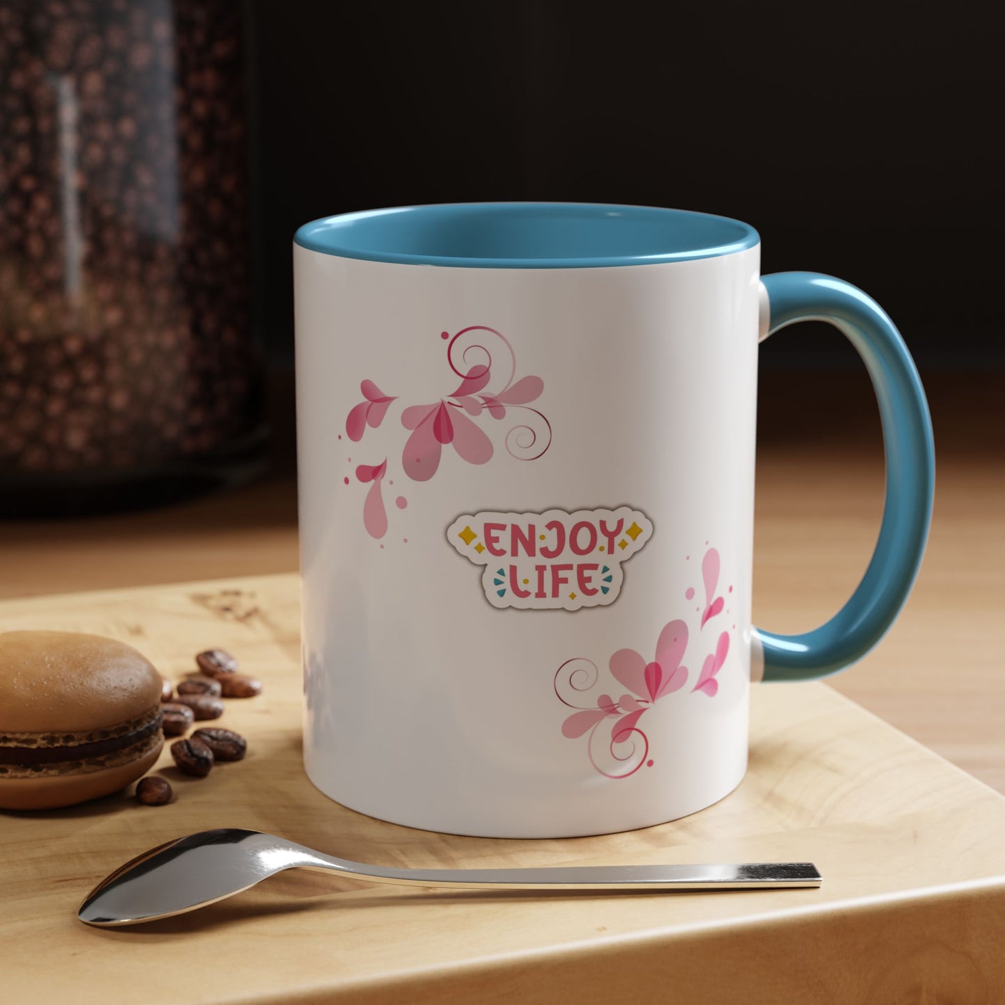 Enjoy Life Accent Ceramic Mug — Pink Floral