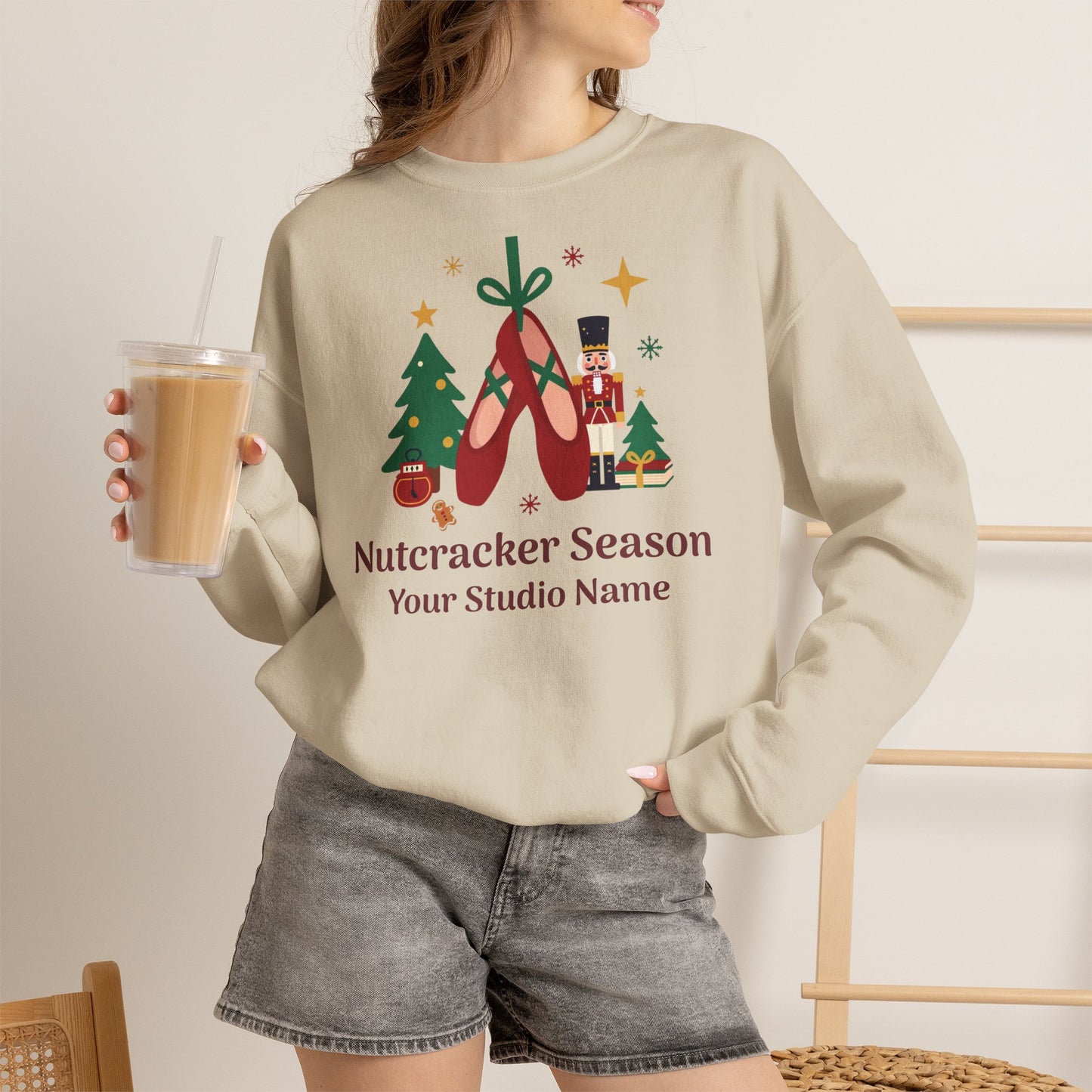 Personalized Nutcracker Season Sweatshirt — Red Pointe Shoes Dance Studio Crewneck (Add Studio Name)