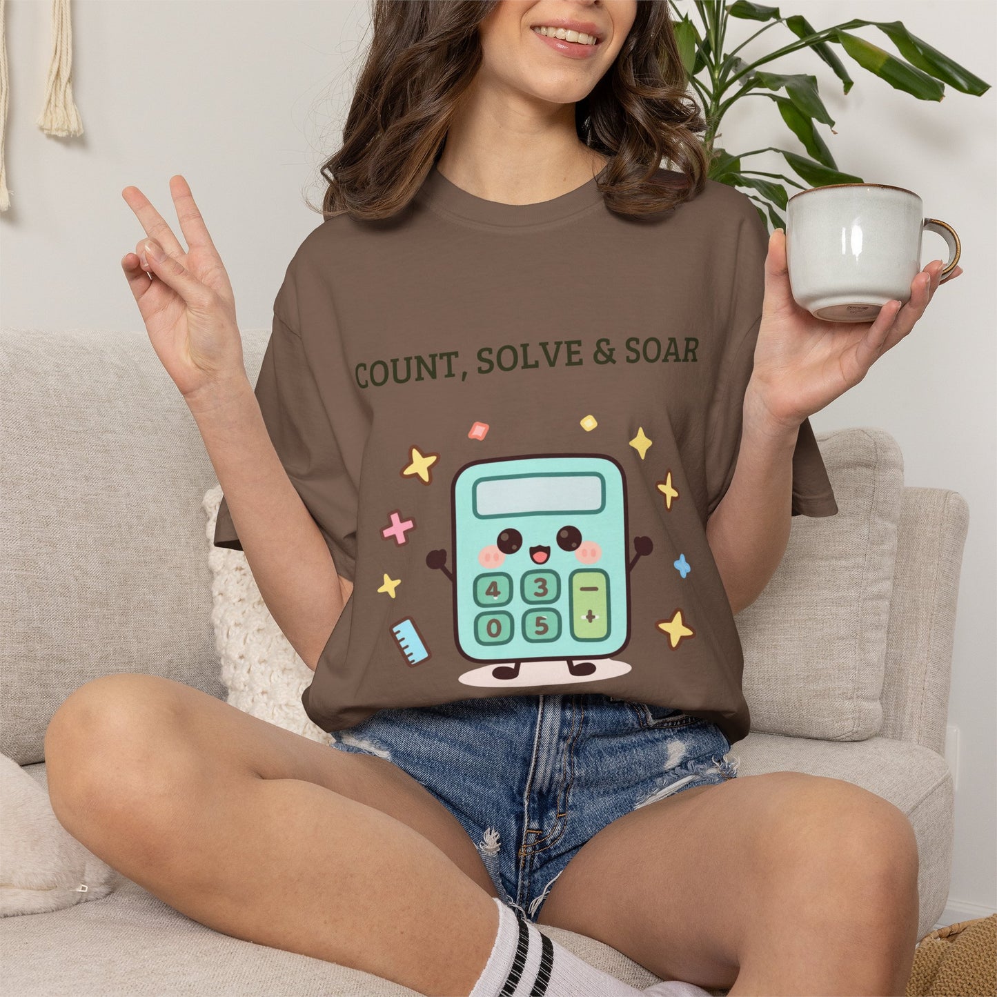 Count, Solve & Soar Calculator T-Shirt — Cute Math Teacher Student Tee
