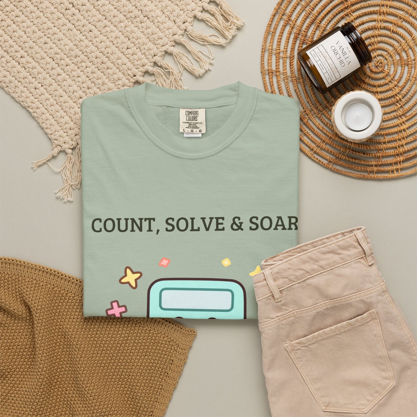 Count, Solve & Soar Calculator T-Shirt — Cute Math Teacher Student Tee