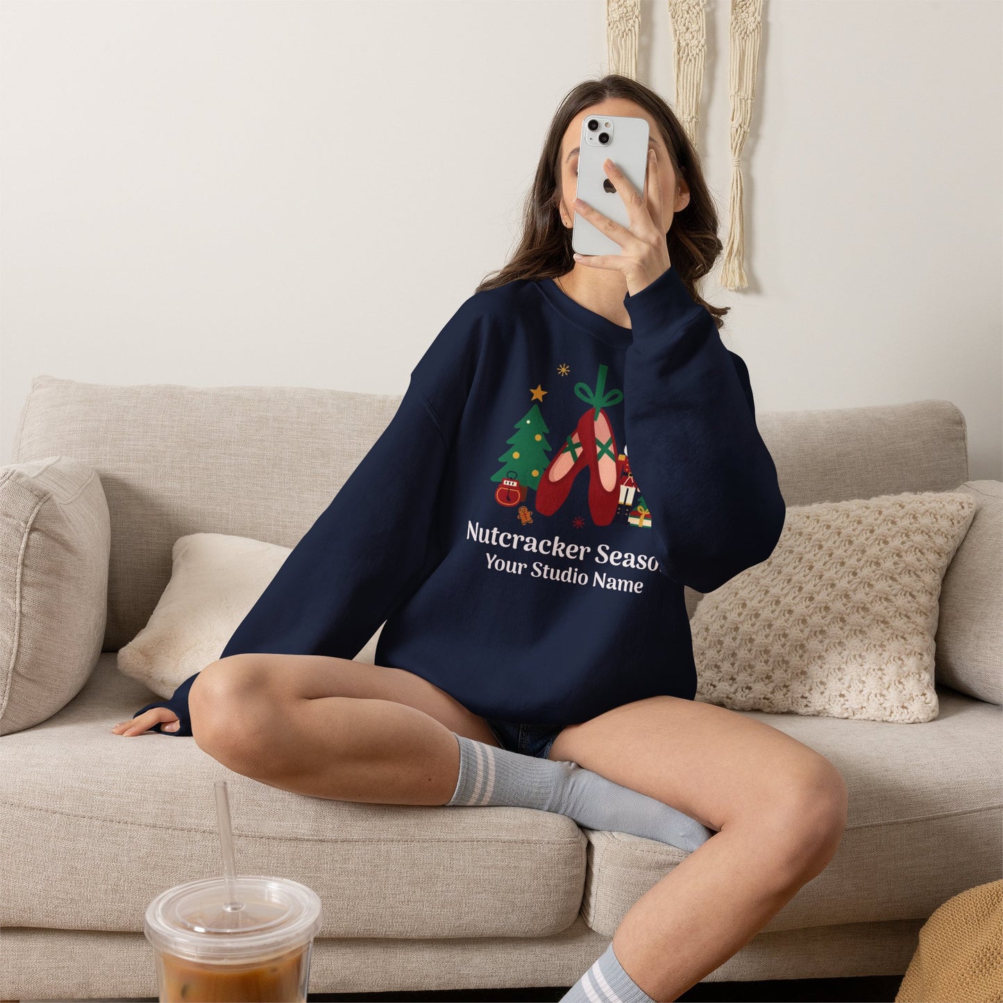 Personalized Nutcracker Season Sweatshirt — Red Pointe Shoes Dance Studio Crewneck (Add Studio Name)