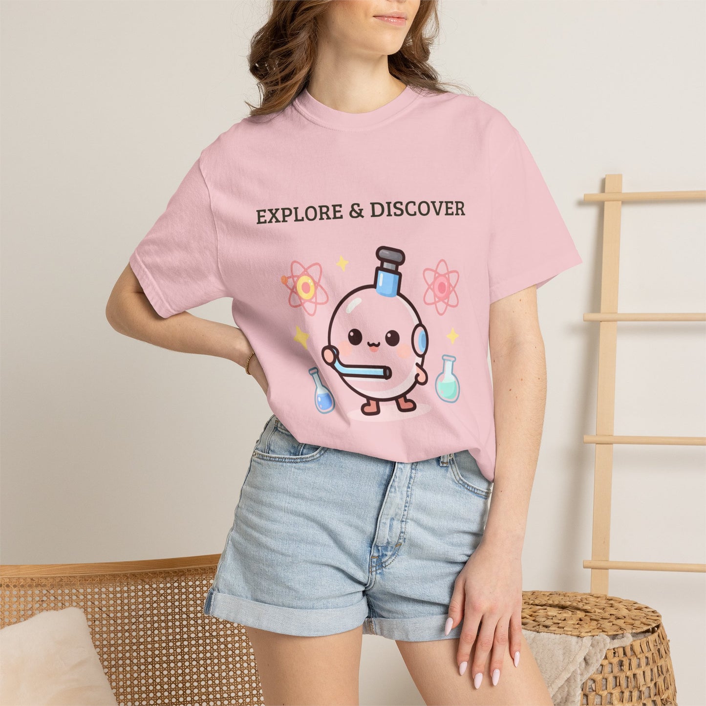 Explore & Discover Science T-Shirt — Cute Kawaii Lab Robot Tee