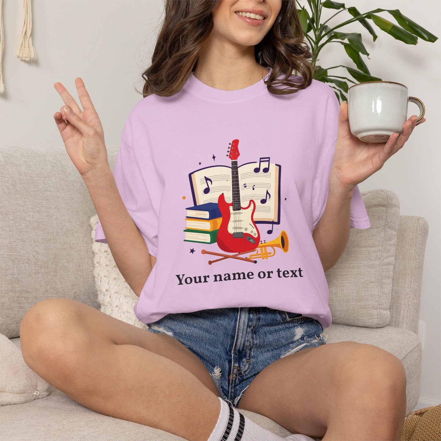 Personalized Music Tee — Guitar & Sheet Music Gift for Musicians & Music Teachers (Add Your Name)