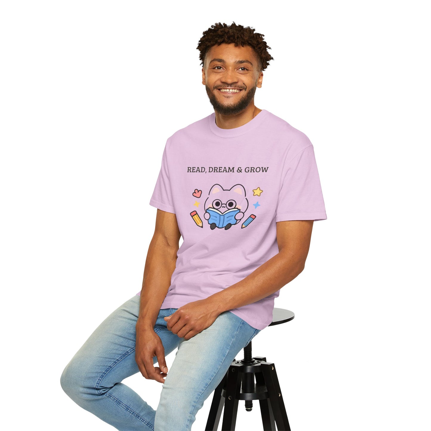 Read, Dream & Grow Tee | Cute Cat Book Lover Shirt