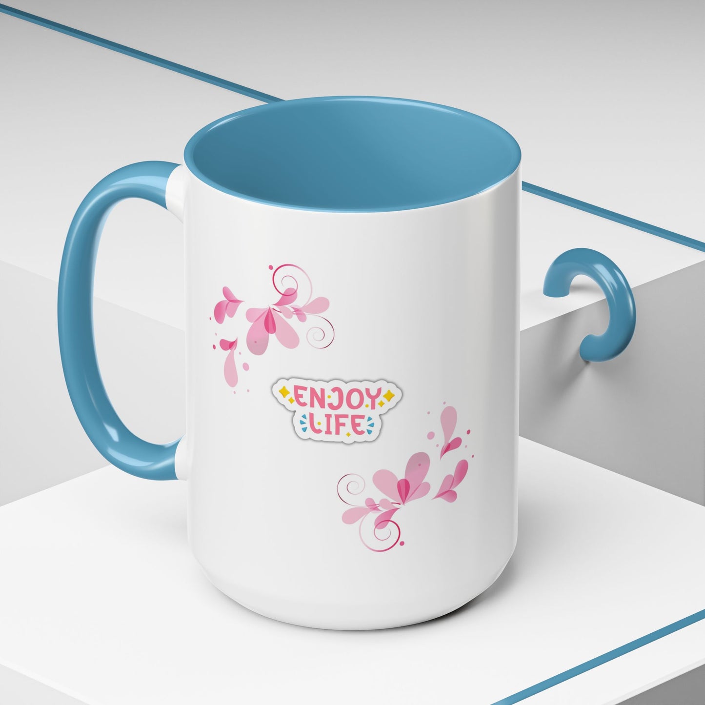Enjoy Life Accent Ceramic Mug — Pink Floral