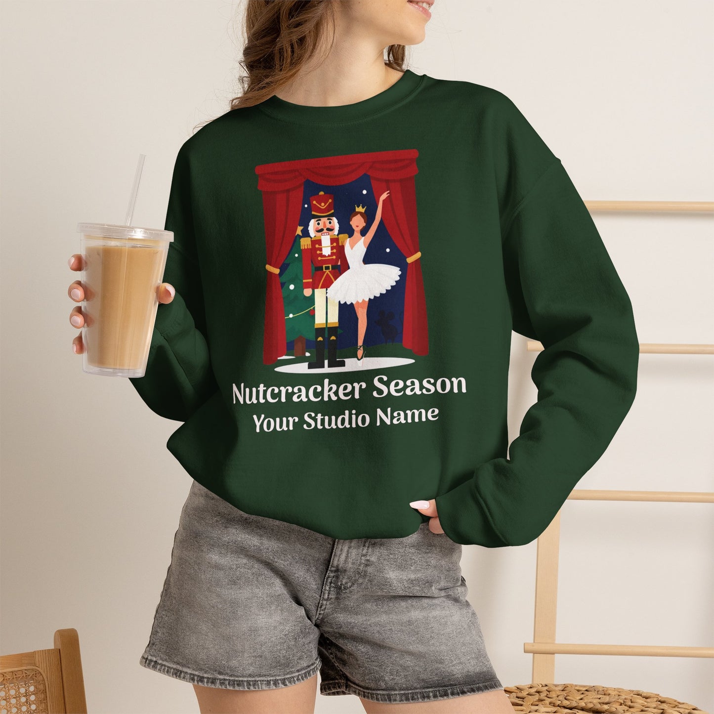 Personalized Nutcracker Season Sweatshirt — Sugar Plum Ballerina Dance Studio Crewneck (Add Studio Name)