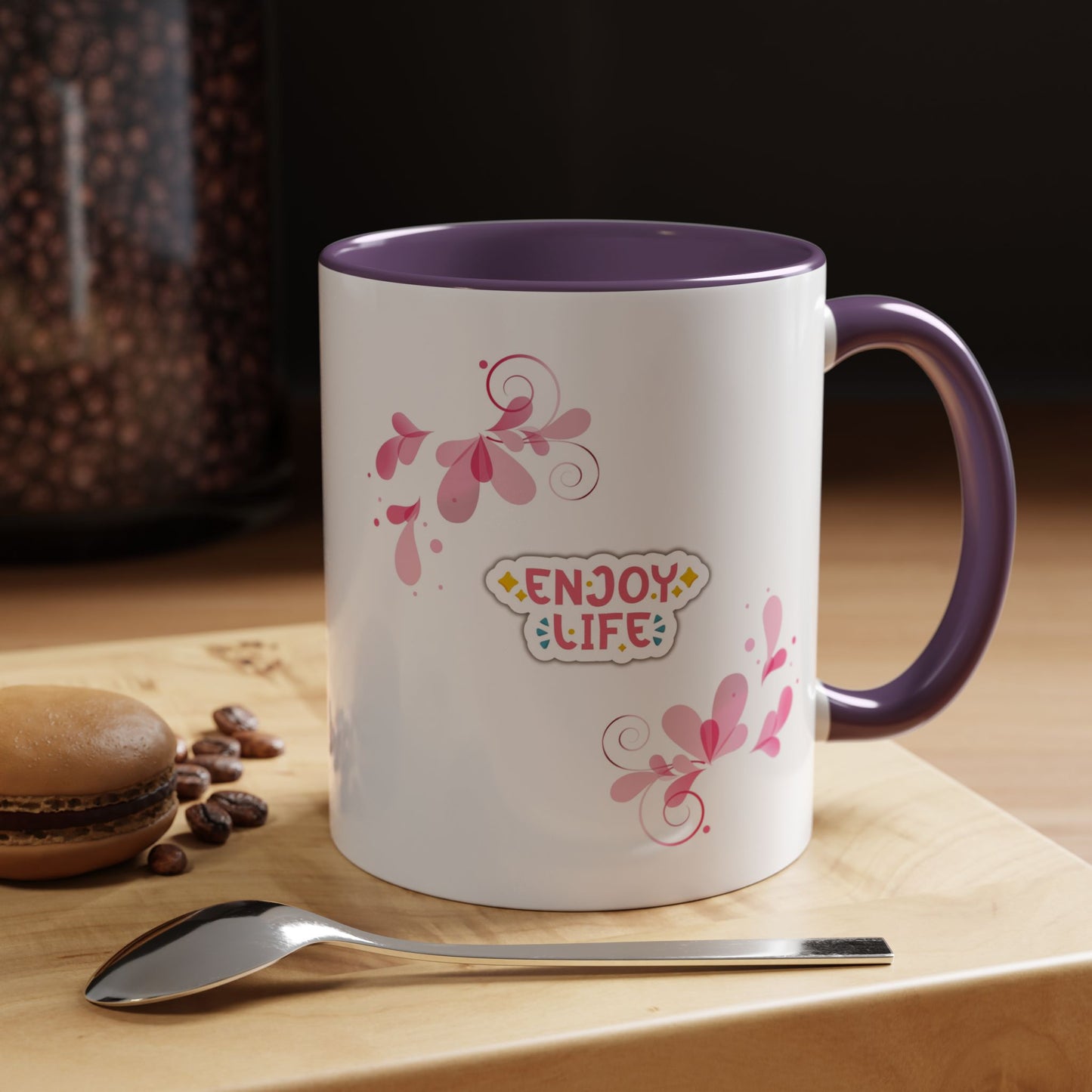 Enjoy Life Accent Ceramic Mug — Pink Floral