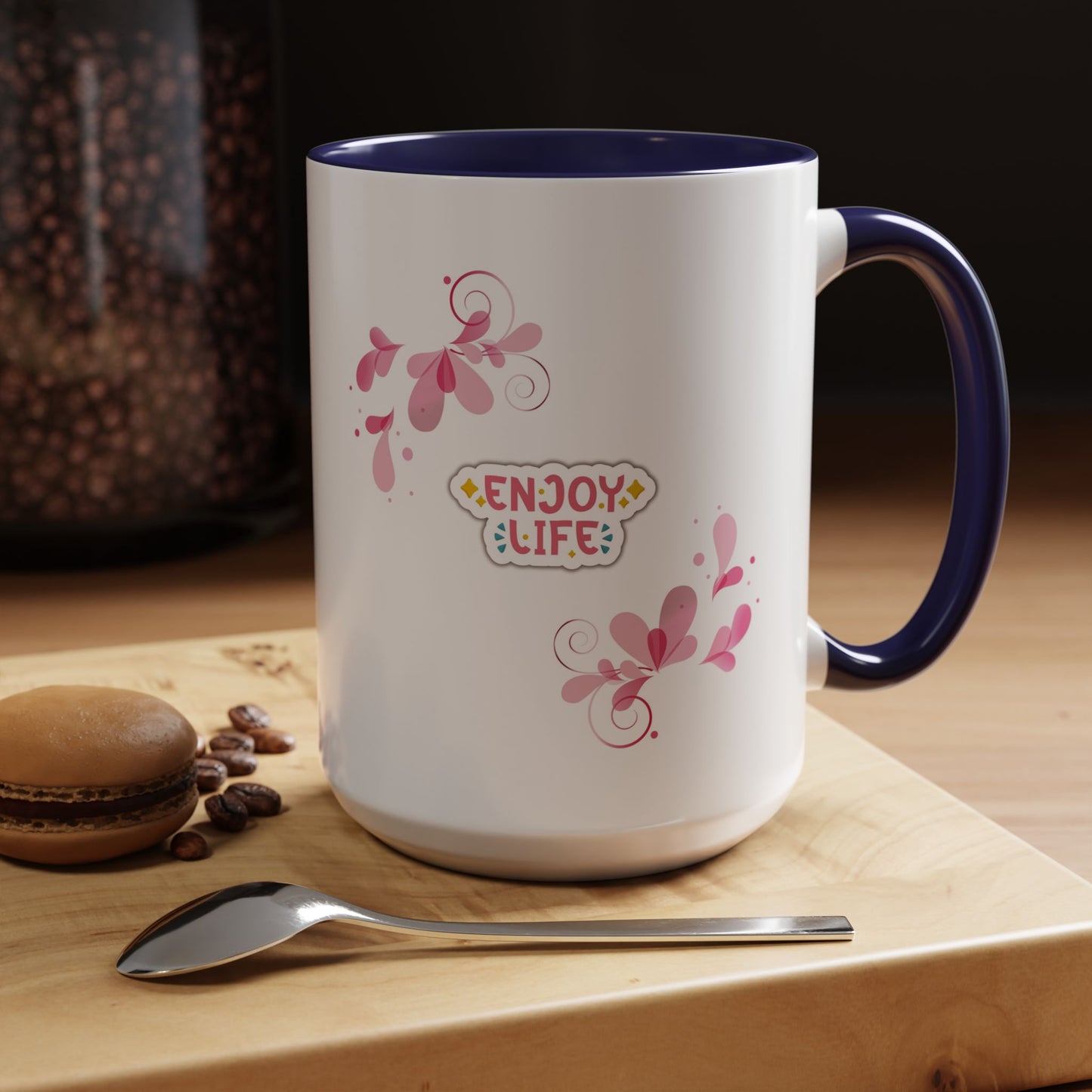 Enjoy Life Accent Ceramic Mug — Pink Floral