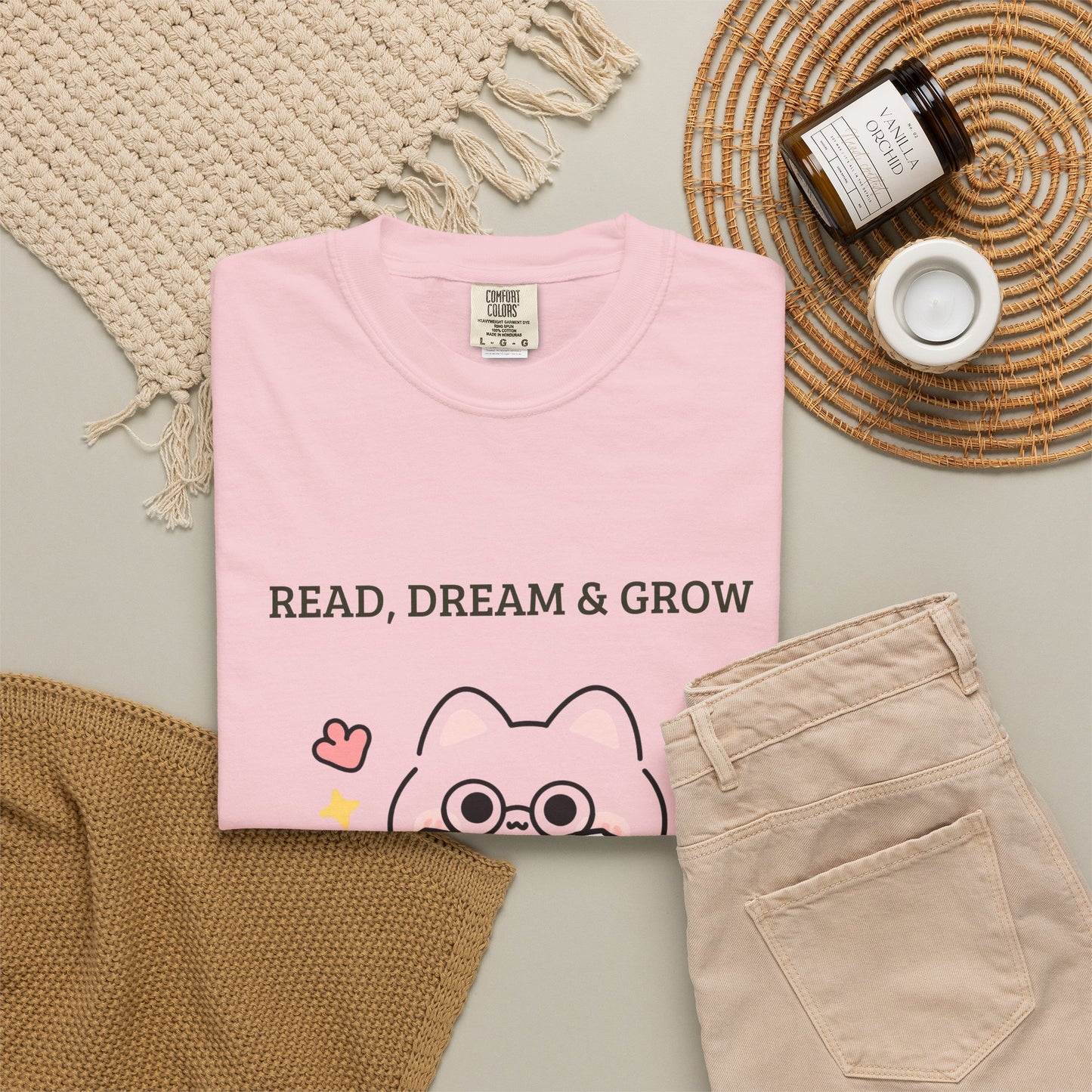 Read, Dream & Grow Tee | Cute Cat Book Lover Shirt