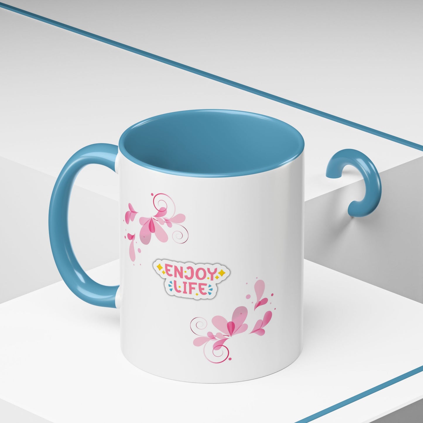 Enjoy Life Accent Ceramic Mug — Pink Floral