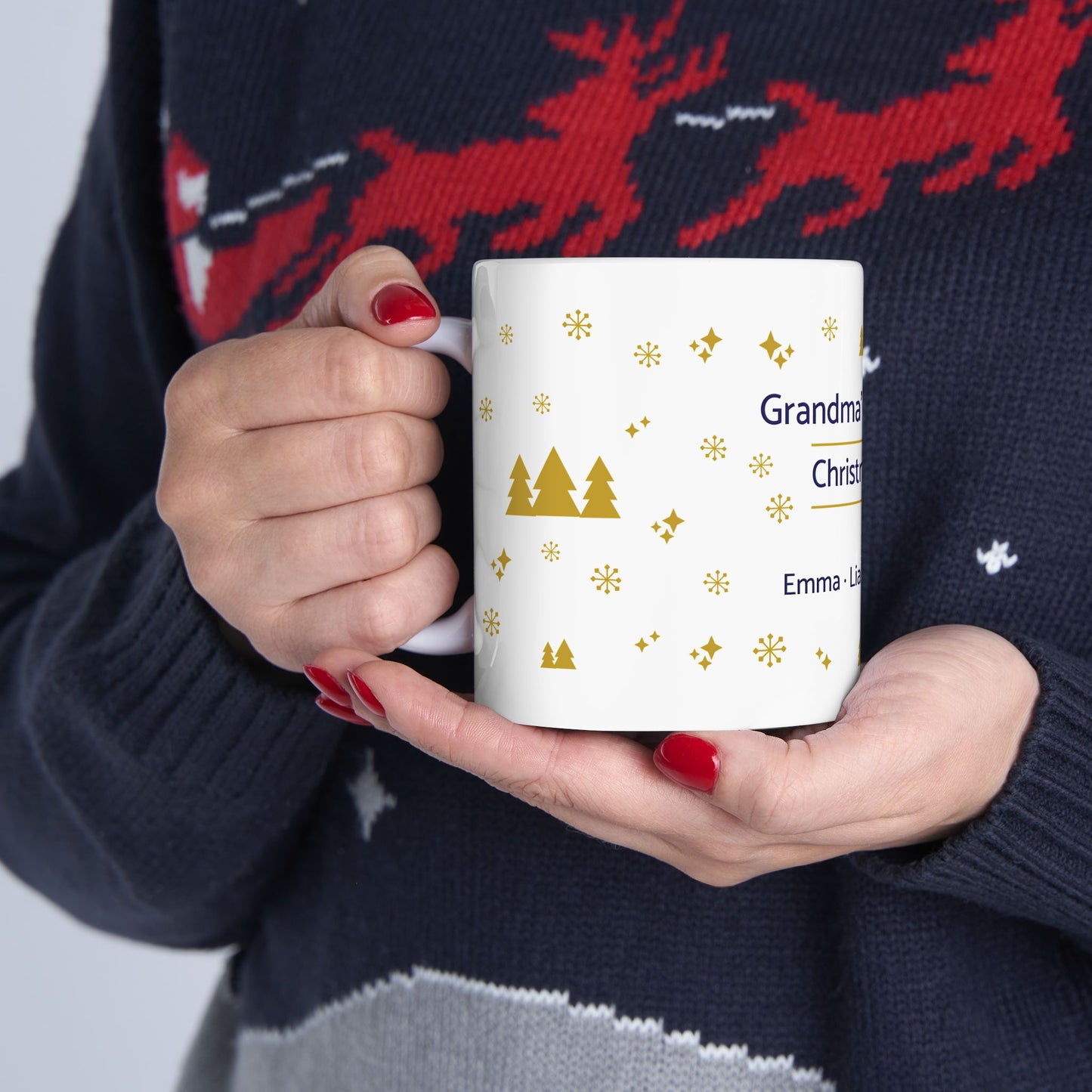 Personalized Grandma Christmas Mug with Grandkids Names — Custom Nana Gift