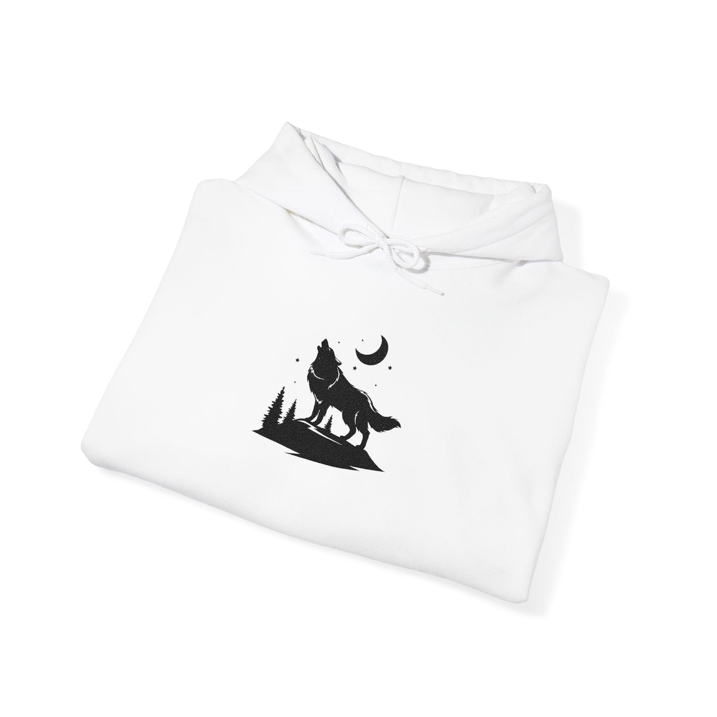 Embroidered Wolf & Moon Hoodie — Howling Wolf Silhouette