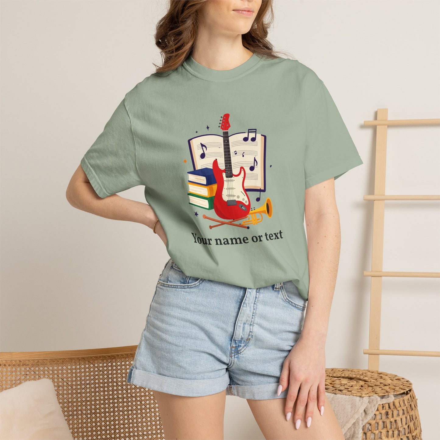Personalized Music Tee — Guitar & Sheet Music Gift for Musicians & Music Teachers (Add Your Name)
