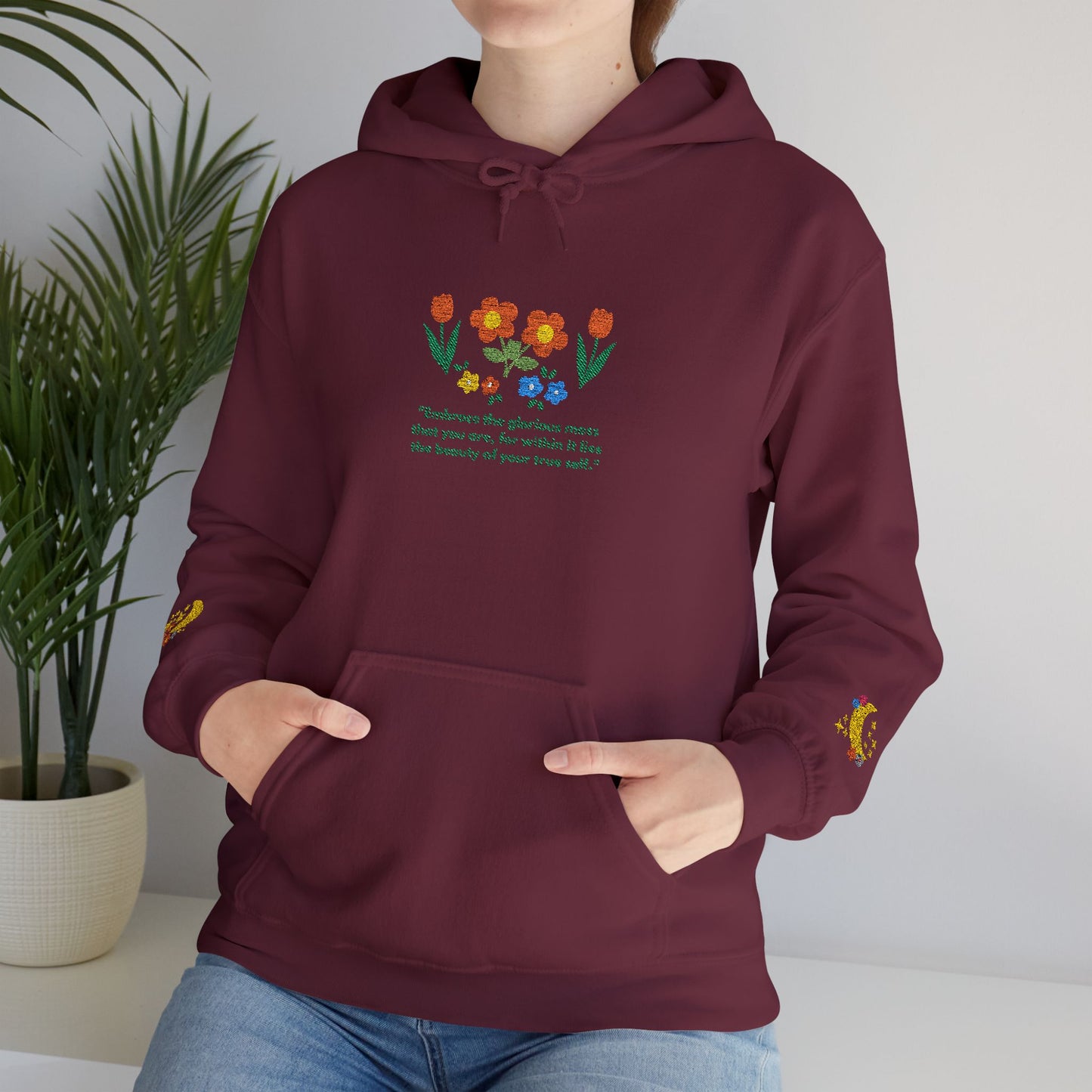 Embroidered Wildflower Hoodie — "Embrace the Glorious Mess"