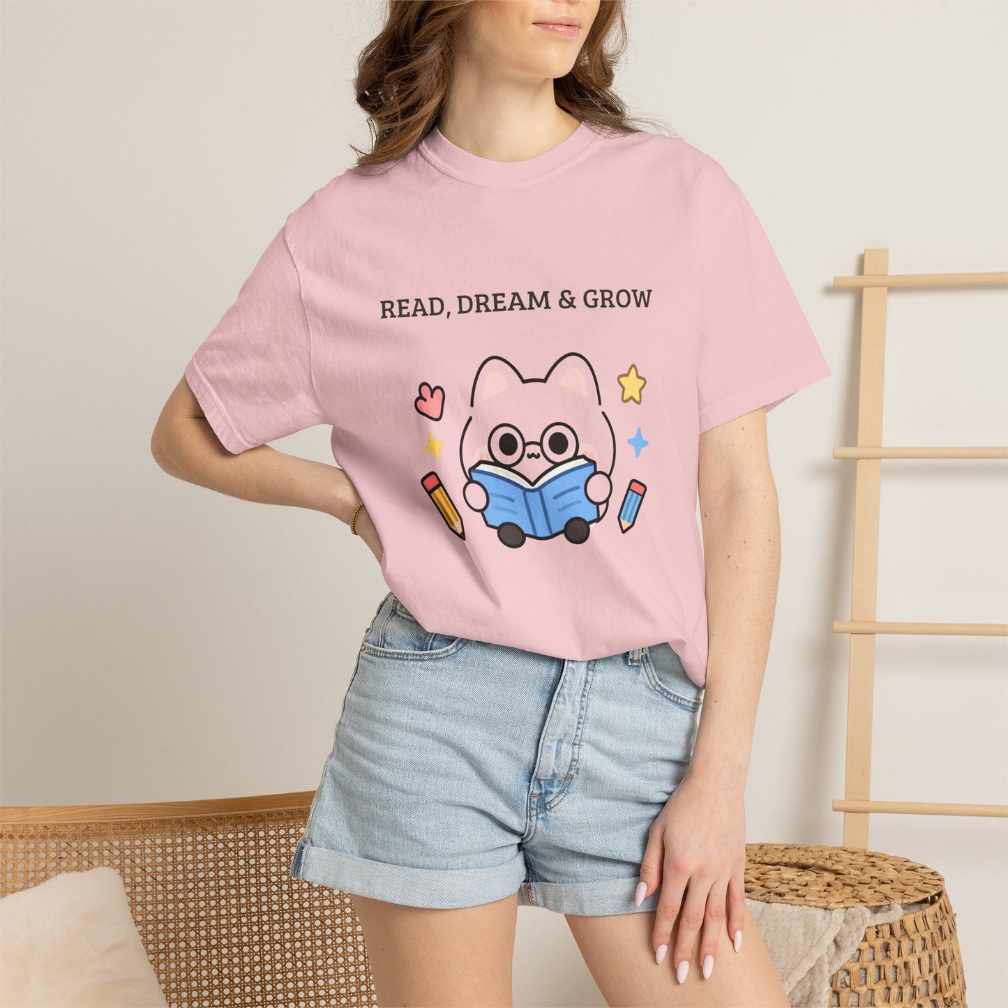 Read, Dream & Grow Tee | Cute Cat Book Lover Shirt