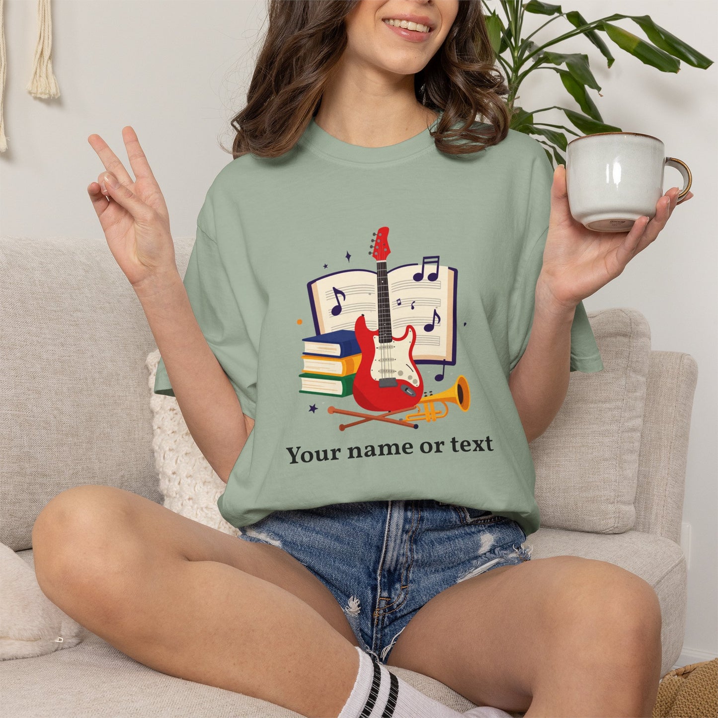 Personalized Music Tee — Guitar & Sheet Music Gift for Musicians & Music Teachers (Add Your Name)