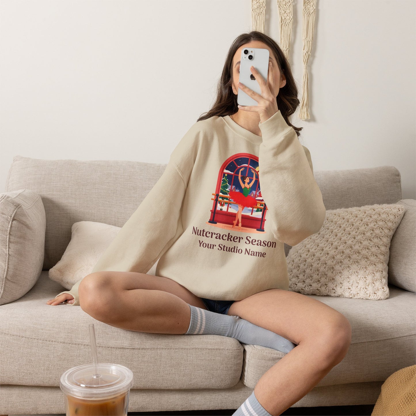 Personalized Nutcracker Season Sweatshirt — Ballerina at the Window Studio Crewneck (Add Studio Name)