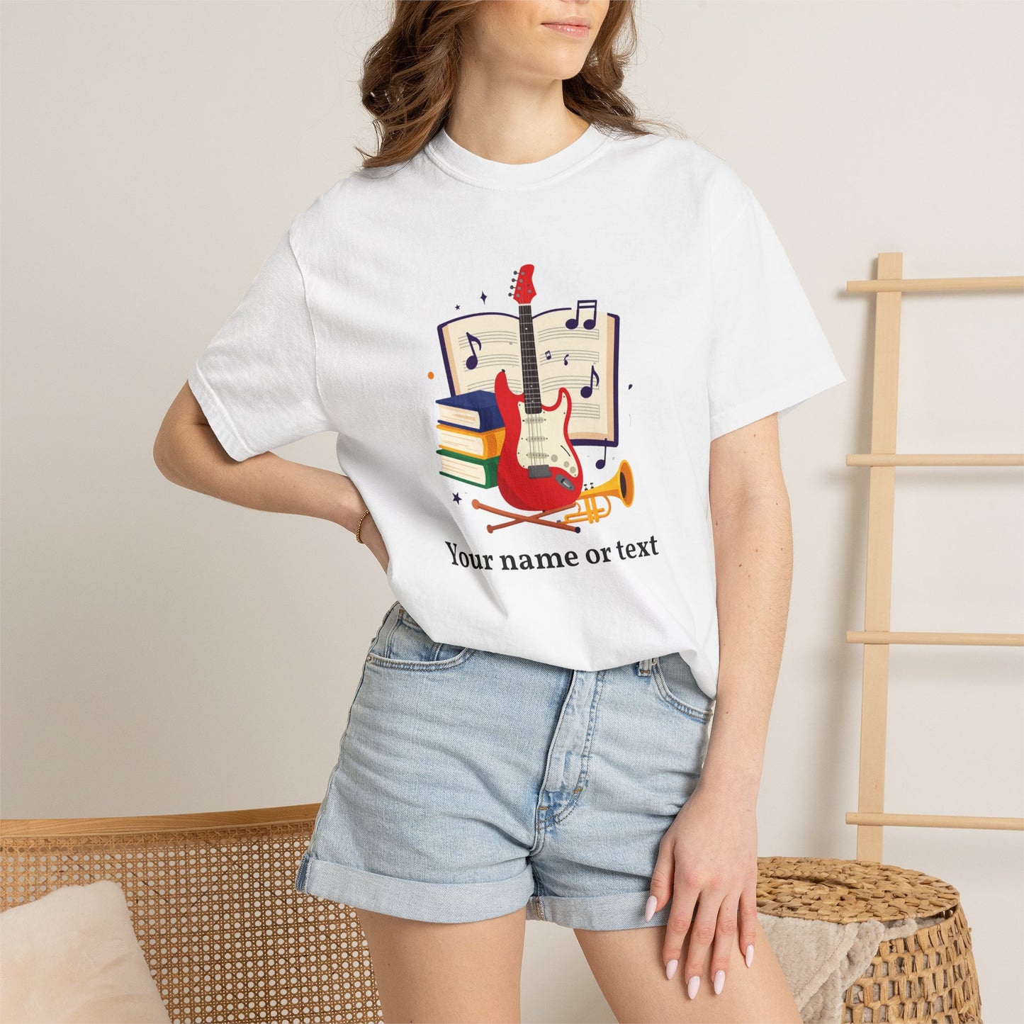 Personalized Music Tee — Guitar & Sheet Music Gift for Musicians & Music Teachers (Add Your Name)