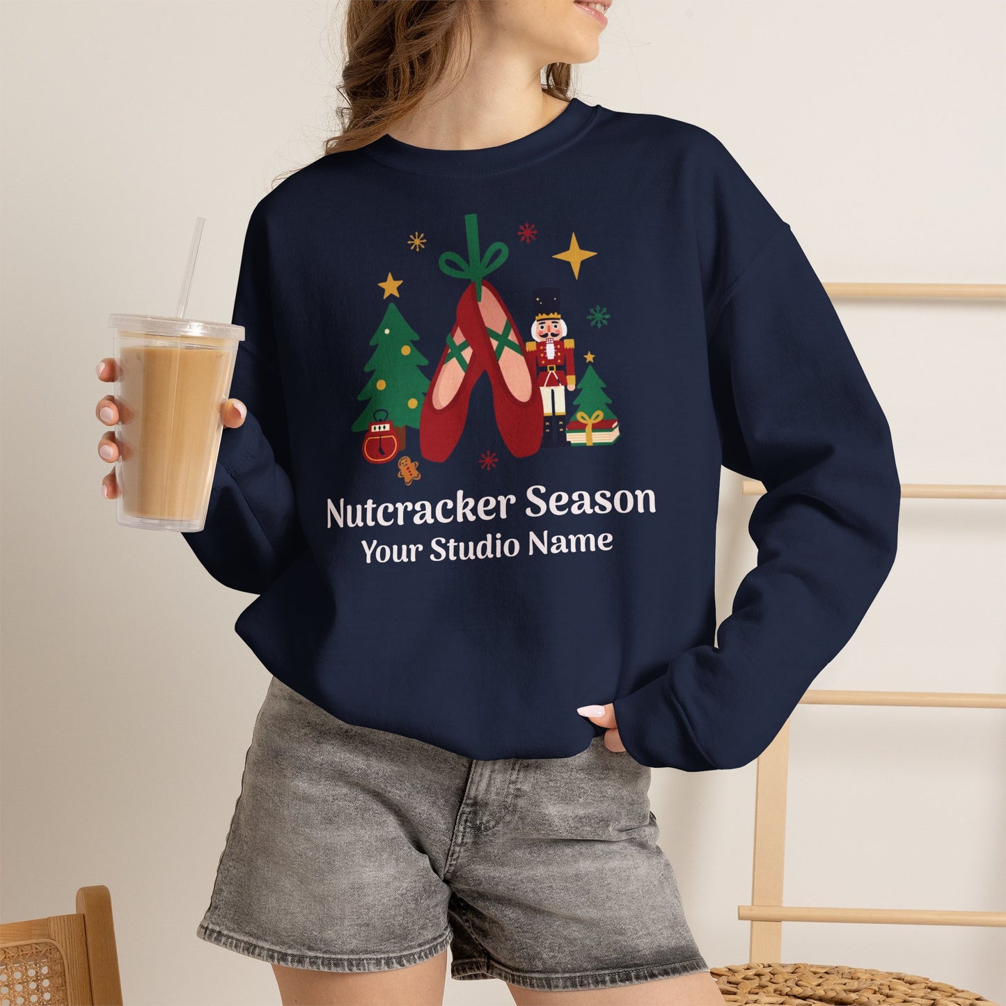 Personalized Nutcracker Season Sweatshirt — Red Pointe Shoes Dance Studio Crewneck (Add Studio Name)