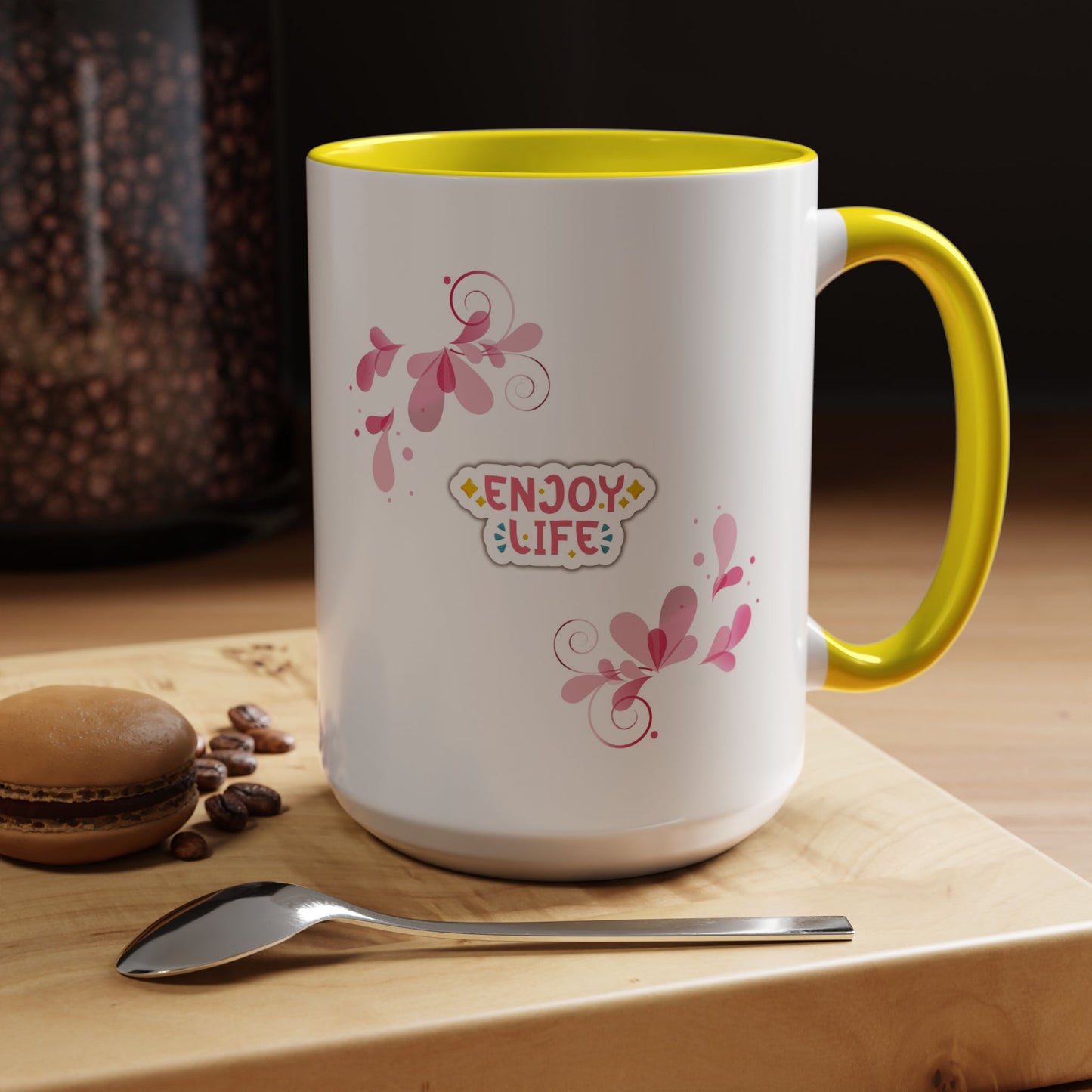 Enjoy Life Accent Ceramic Mug — Pink Floral