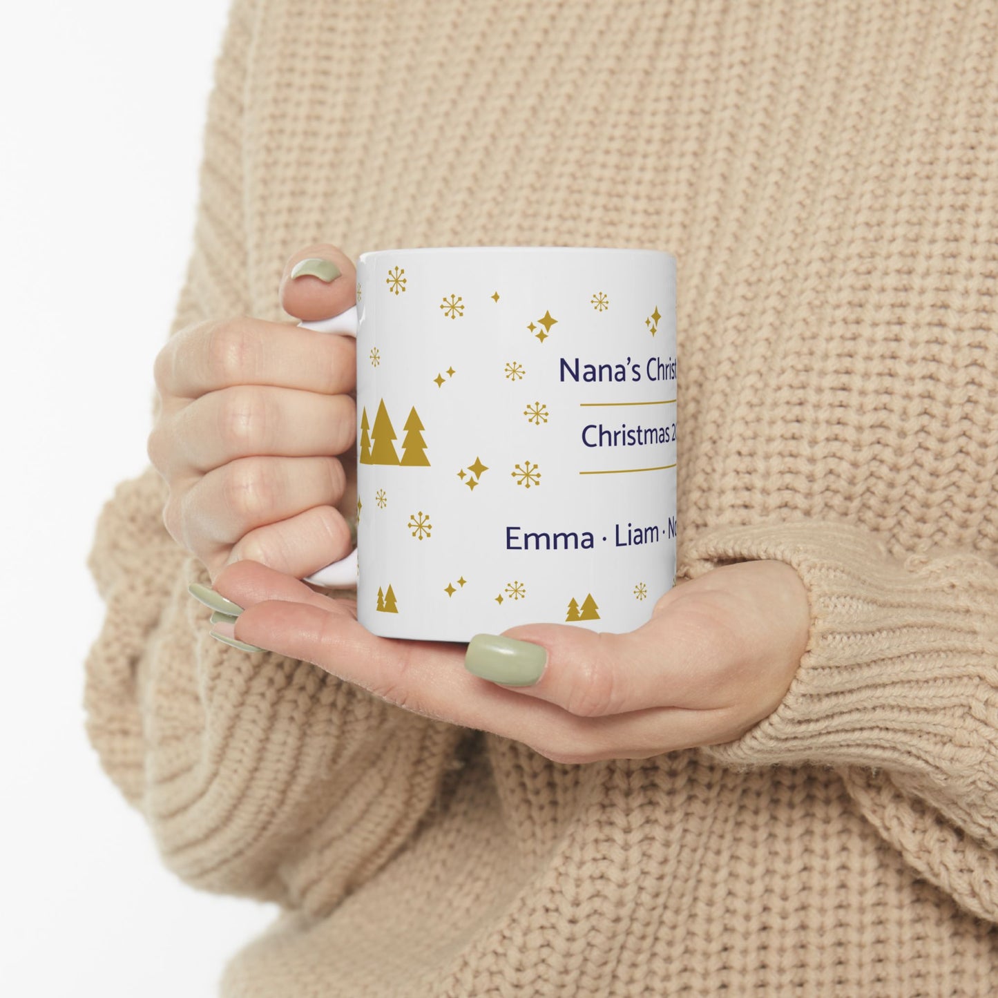 Personalized Nana Christmas Mug with Grandkids Names — Custom Grandma Gift