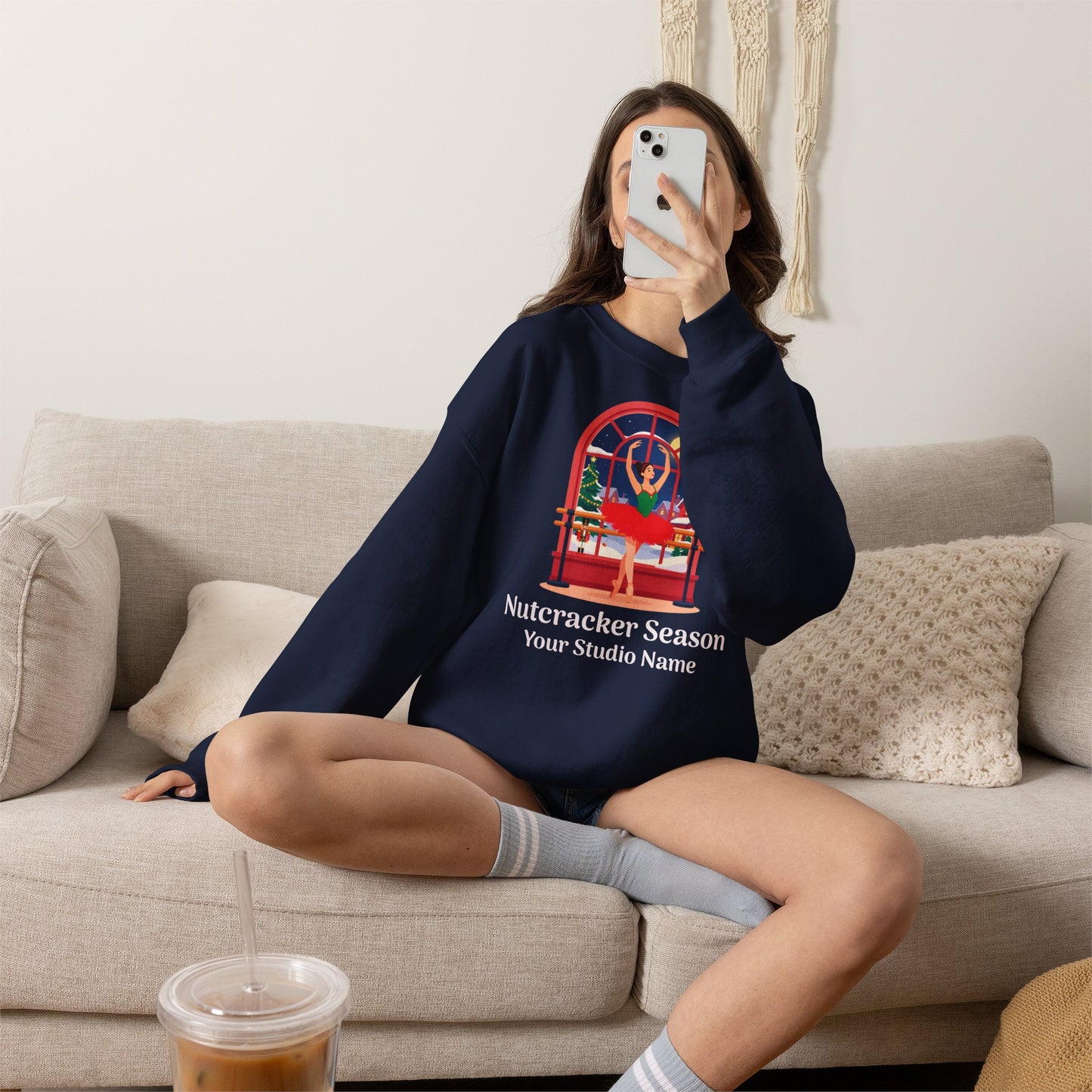 Personalized Nutcracker Season Sweatshirt — Ballerina at the Window Studio Crewneck (Add Studio Name)