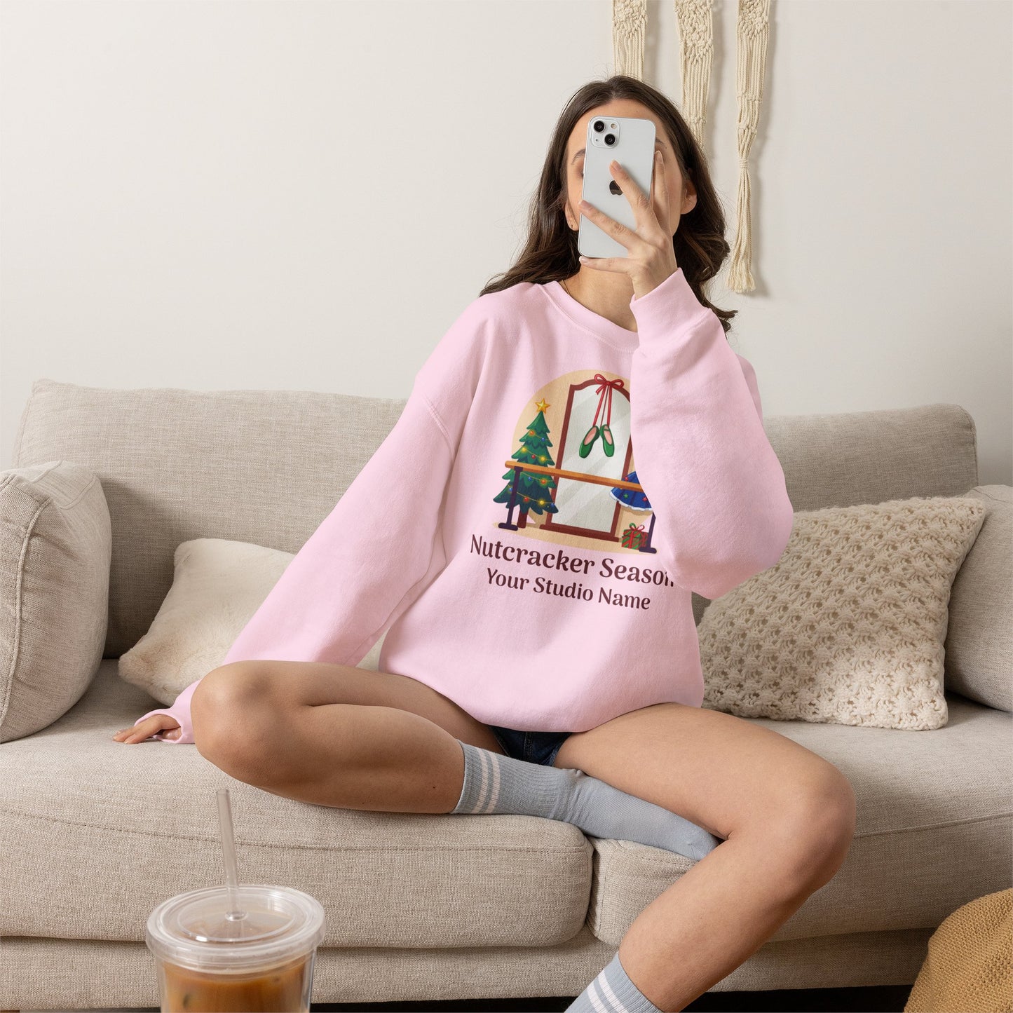 Personalized Nutcracker Season Sweatshirt — Ballet Barre & Pointe Shoes Studio Crewneck (Add Studio Name)