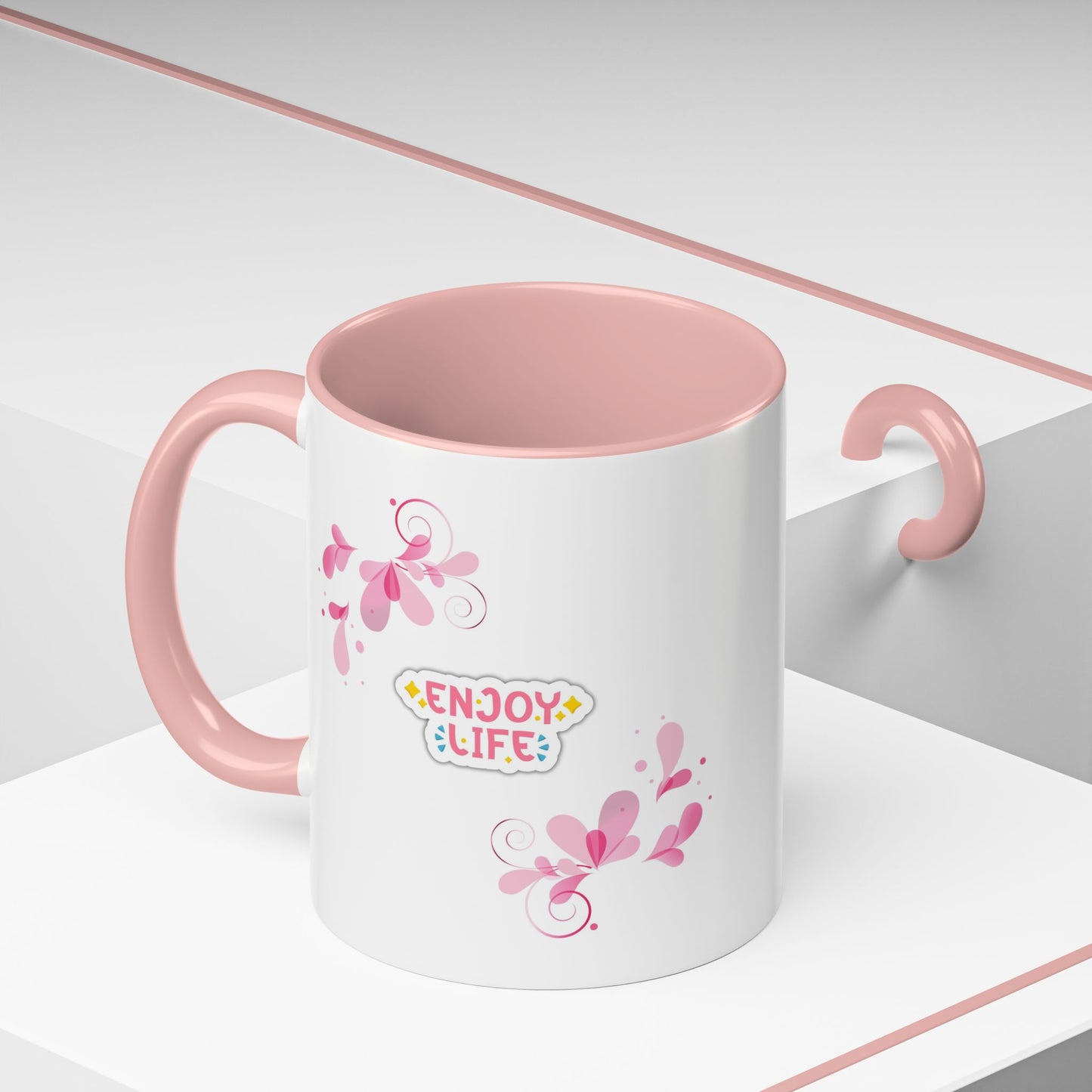 Enjoy Life Accent Ceramic Mug — Pink Floral